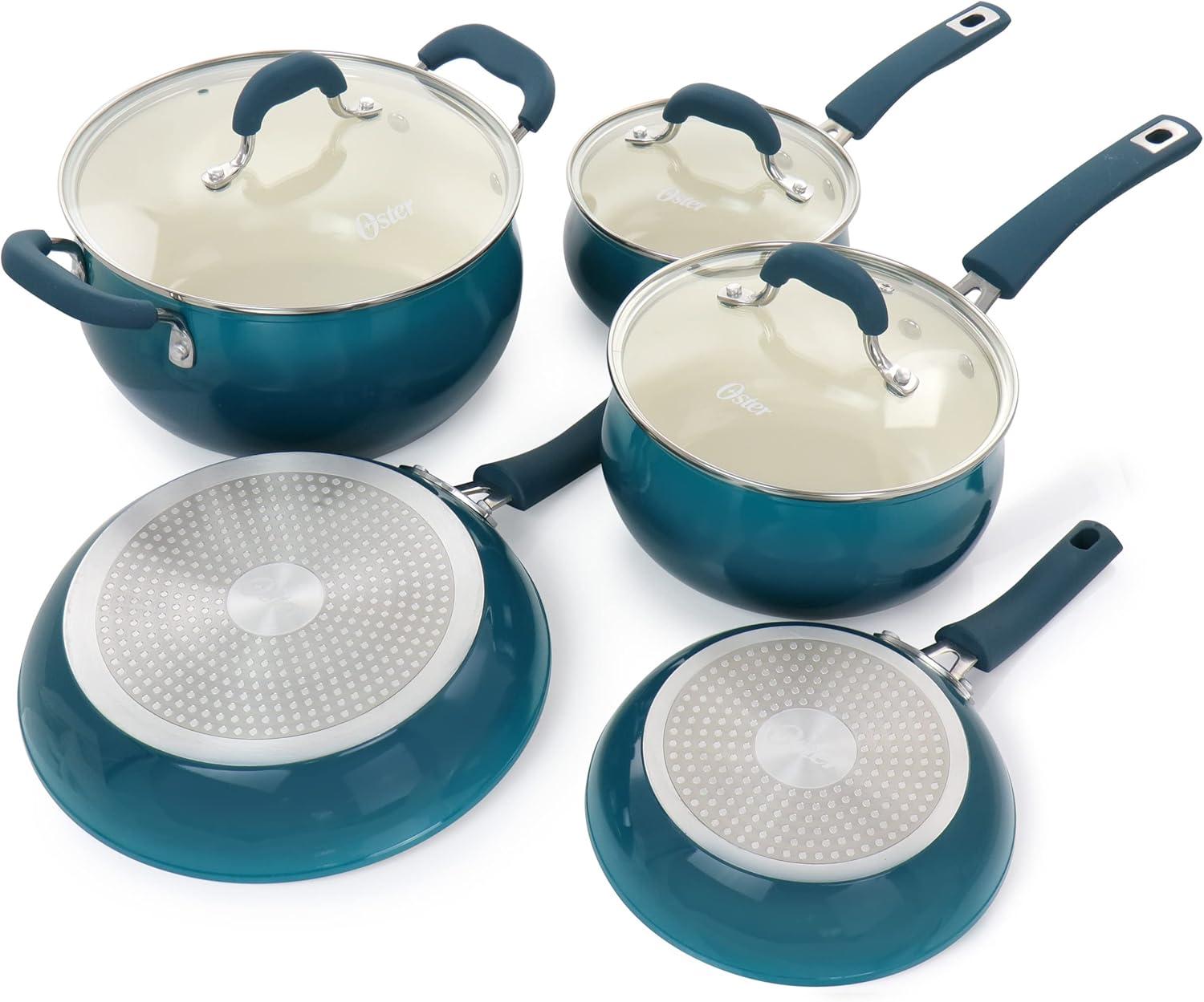 Oster Corbett 8 Piece Nonstick Aluminum Cookware Set in Teal