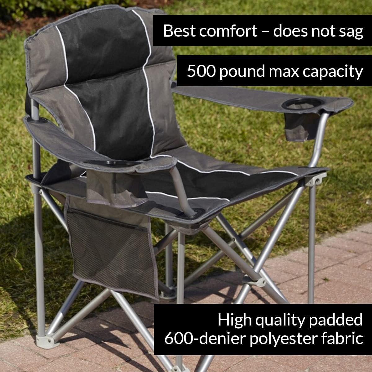 Black Heavy-Duty Portable Folding Chair with Cup Holders