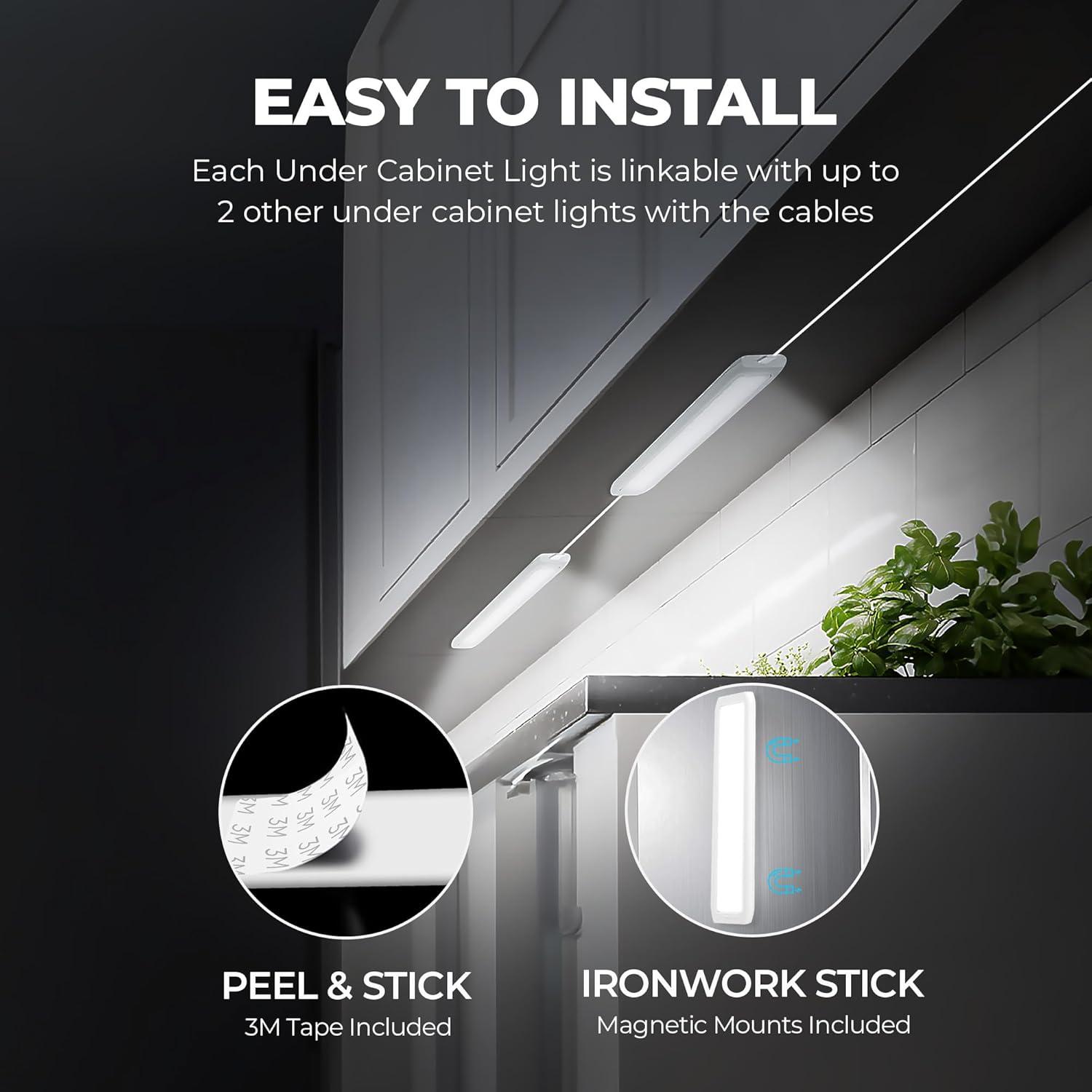 Bell + Howell Under Cabinet Lights 2 Pack Rechargeable LED Light 400 Lumens Motion Sensor Light