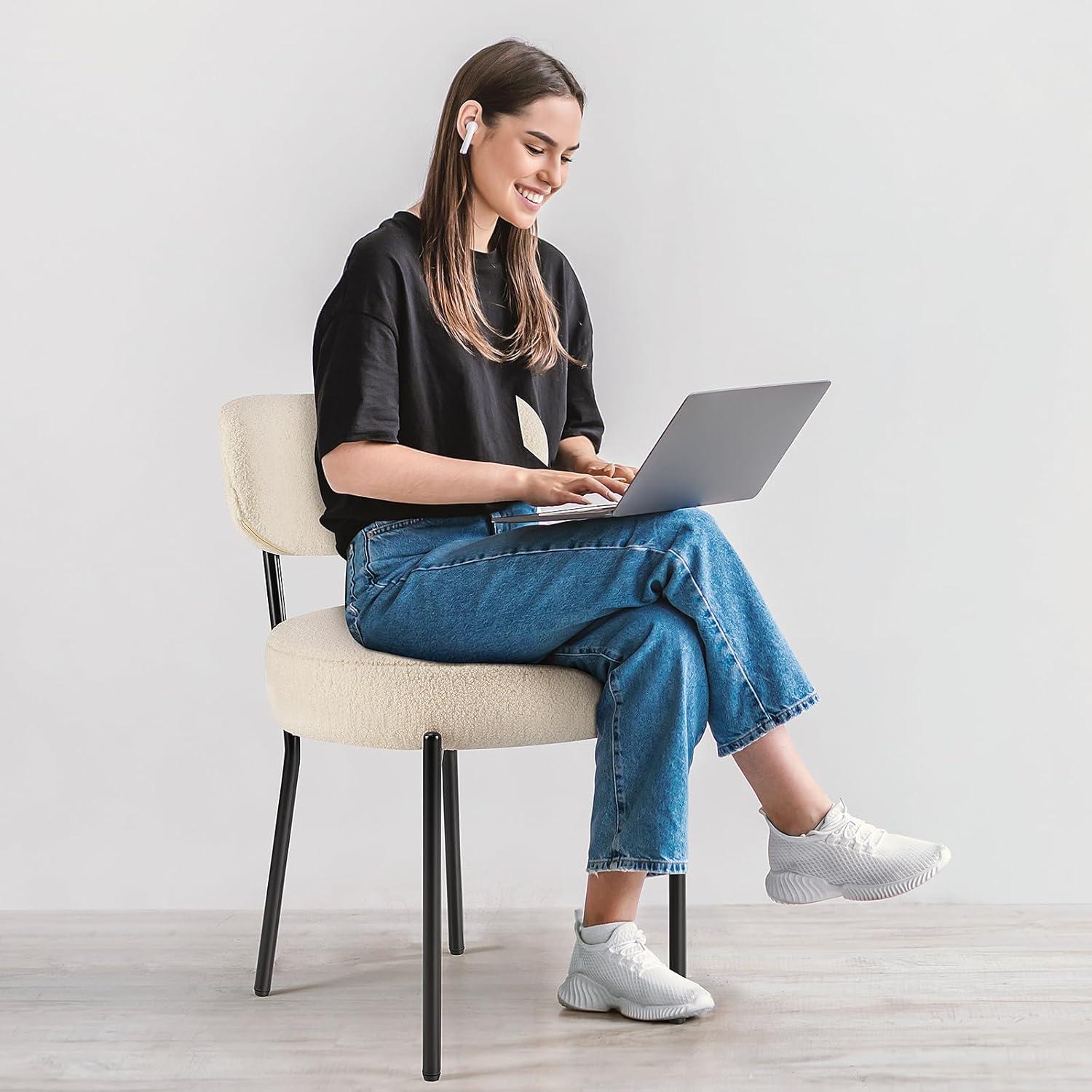 CONCETTA Dining Chairs Set of 4, Kitchen Chairs with Curved Backrest & Metal Legs, Mid Century Modern Round Dining Room Chairs for Vanity, Living Room,Beige