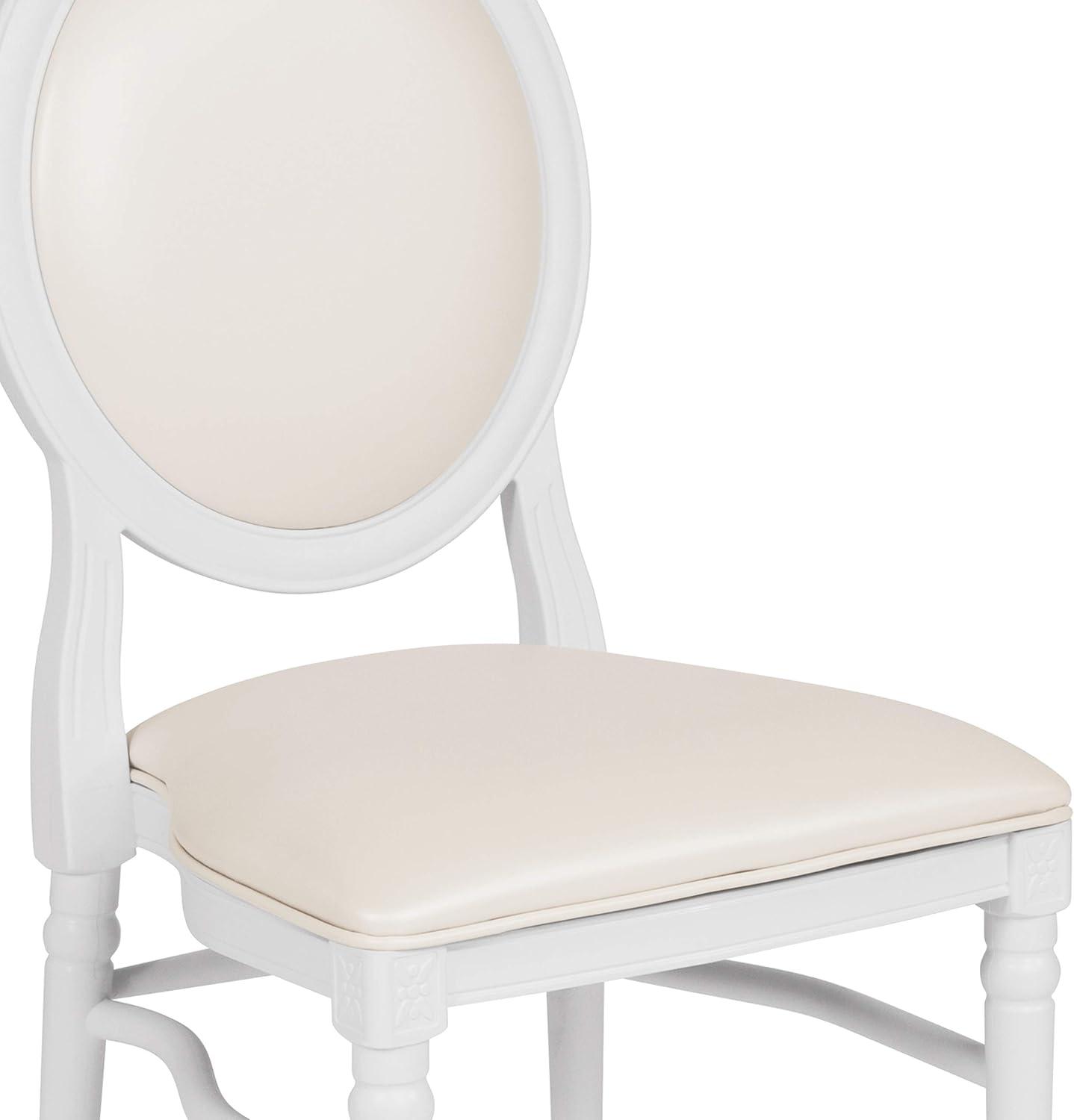 Elegant White Vinyl Upholstered King Louis Side Chair