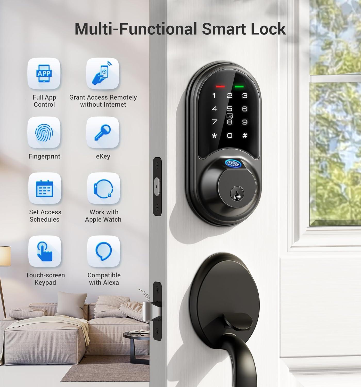 Matte Black Smart Electronic Deadbolt with Touchscreen