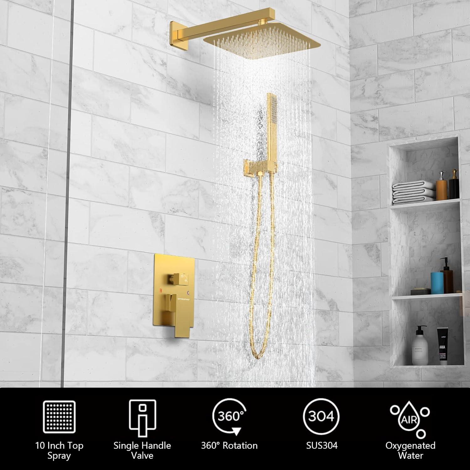 EMBATHER Black Shower System 12 Inches Shower Faucet Set with Square Rain Shower Head and Handheld For Bathroom, Matte Black Shower Combo Set Wall Mounted (Rough-in Valve & Trim Included)