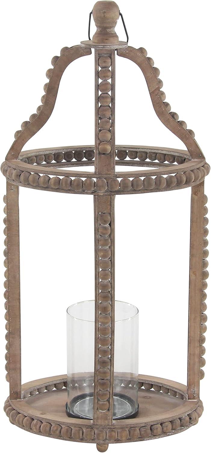 Olivia & May 29" x 13" Rustic Glass/Wood Cage Style Candle Holder Brown: Traditional Wooden Lantern, Tabletop Centerpiece