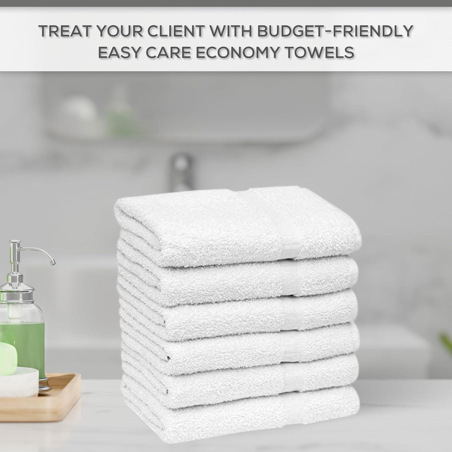 GOLD TEXTILES 6 White Economy Bath Towels Bulk 24x48 Inch Cotton Blend for Softness Commercial Grade Easy Care