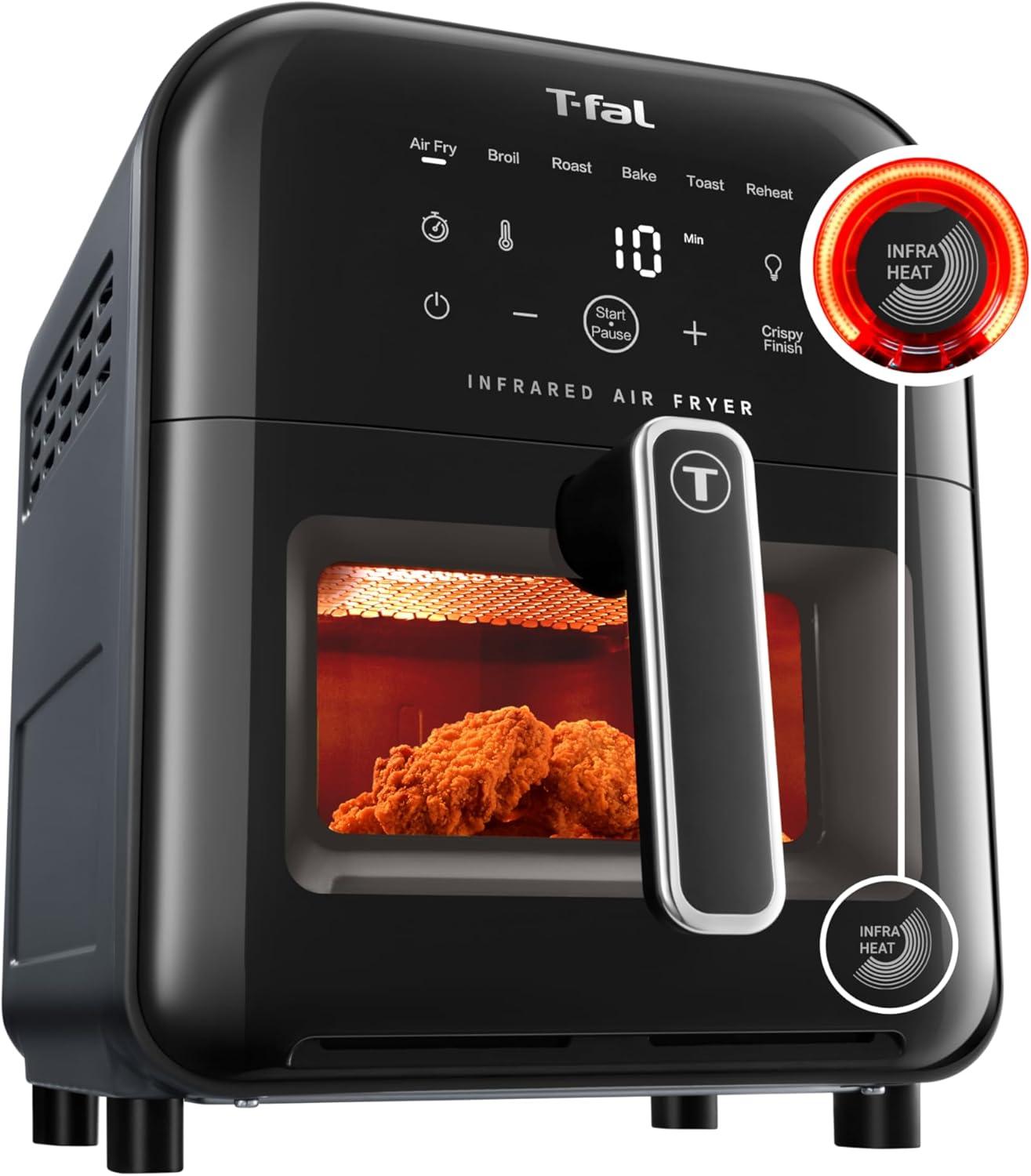 T-fal 6.3 Quart Infrared Air Fryer, 7-In-1 Cooking Functions, Digital Touch Screen, Black