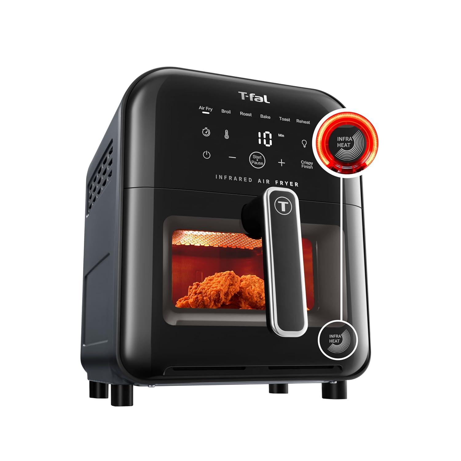T-fal 6.3 Quart Infrared Air Fryer, 7-In-1 Cooking Functions, Digital Touch Screen, Black