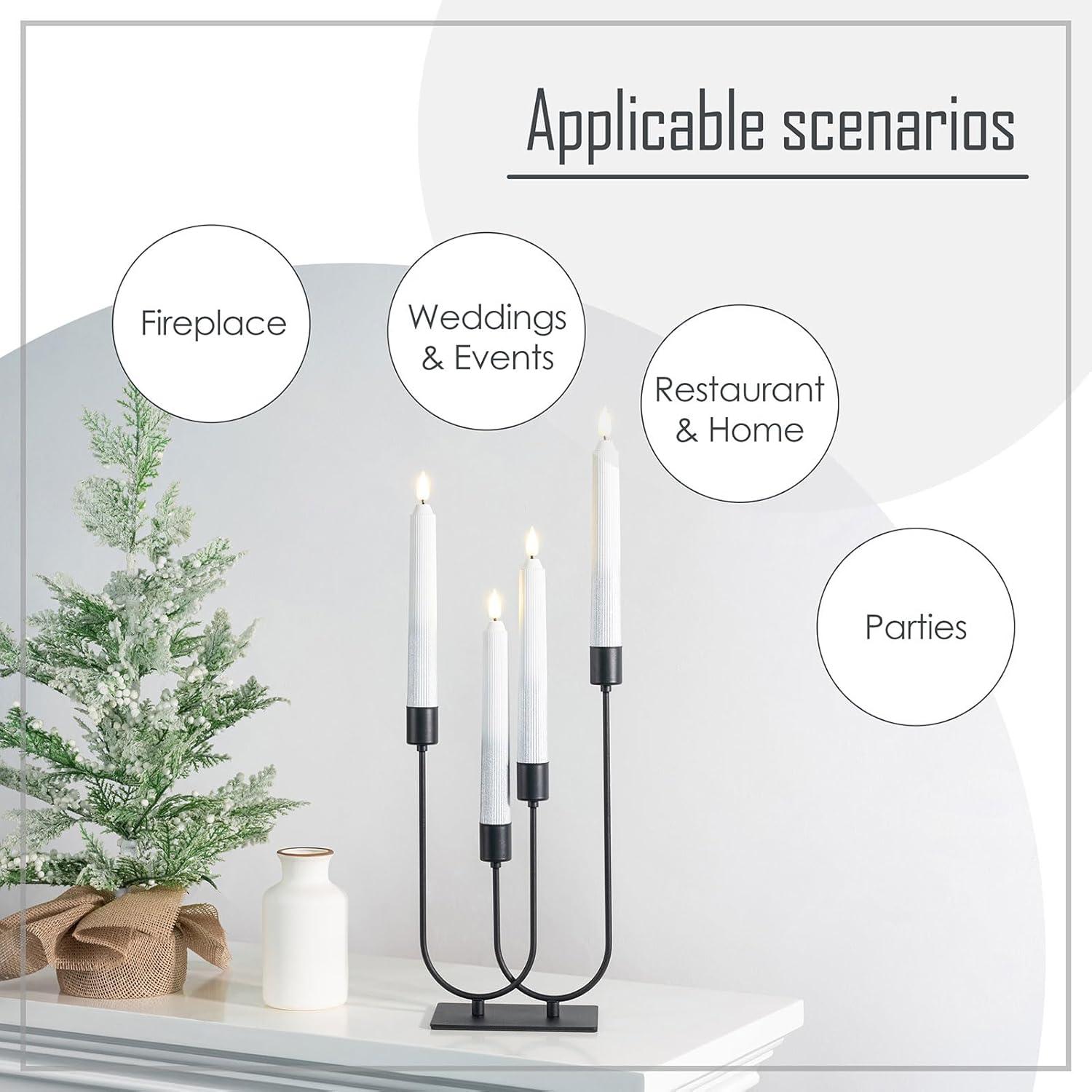 Brayden Studio® Candelabra Fireplace Black Vintage Metal Candle Stick Holders For Taper Candles Set Of 4 With Iron-0.8" Diameter Candlestick Ideal For Table Centerpiece