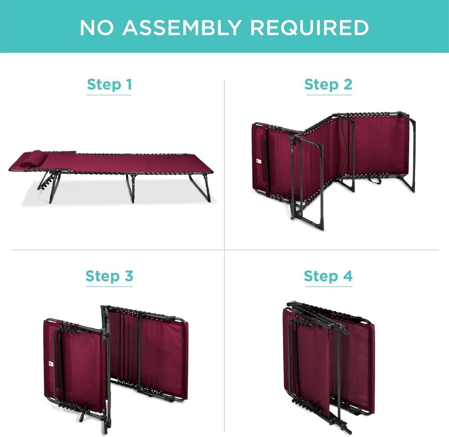 Best Choice Products Patio Chaise Lounge Chair, Outdoor Portable Adjustable Pool Recliner w/ Pillow - Wine Red