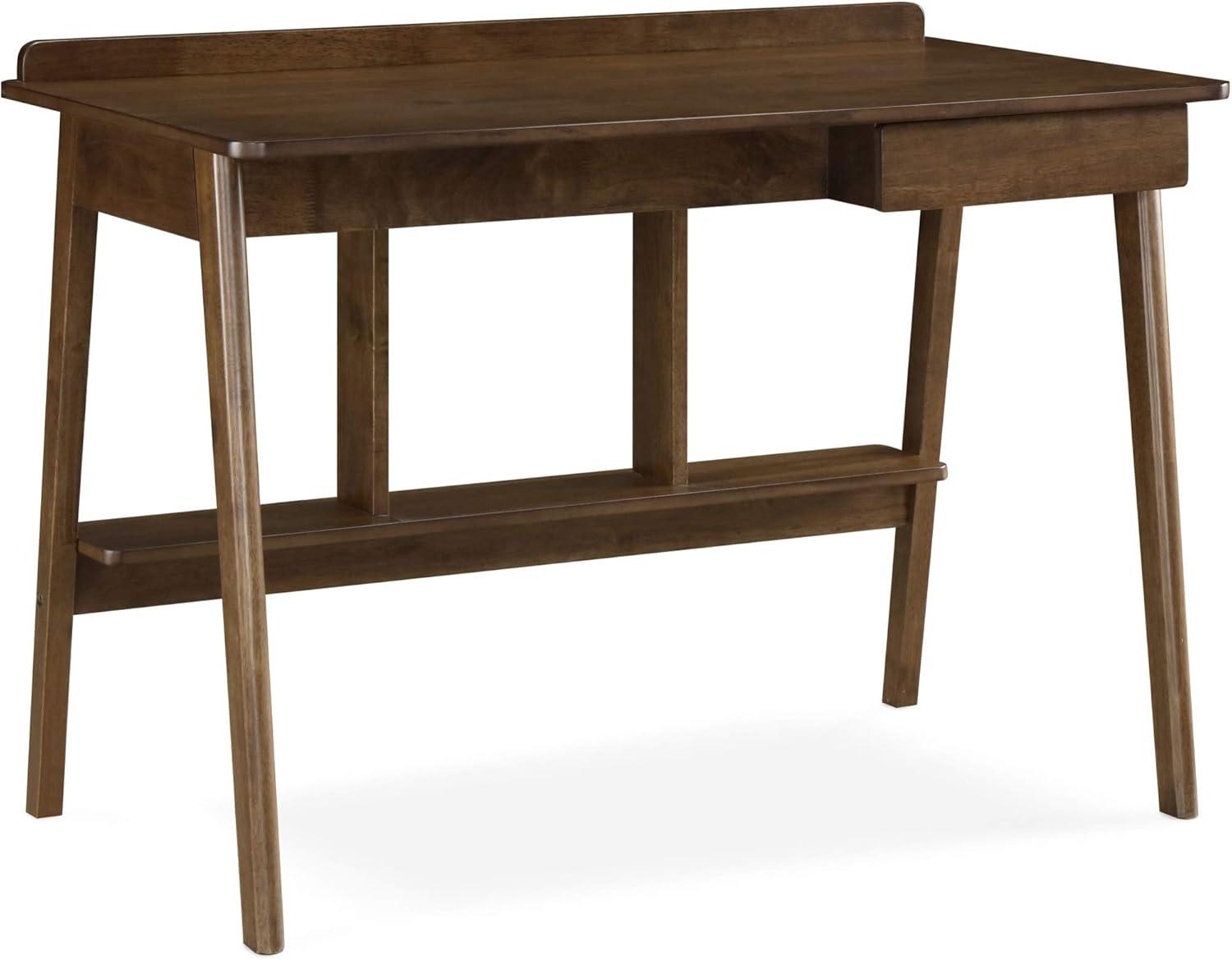 Mid-Century Modern Brown Wood Writing Desk with Drawer