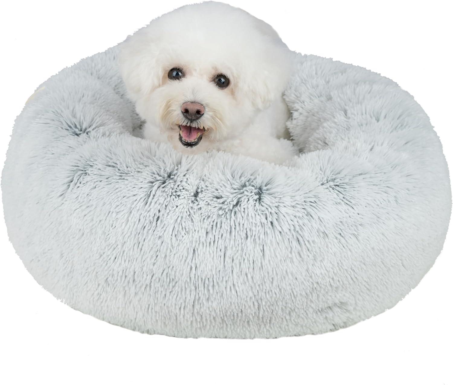 Best Pet Supplies Donut Dog Bed with Faux Fur, Anti-Anxiety Cushion, Slip-Resistant