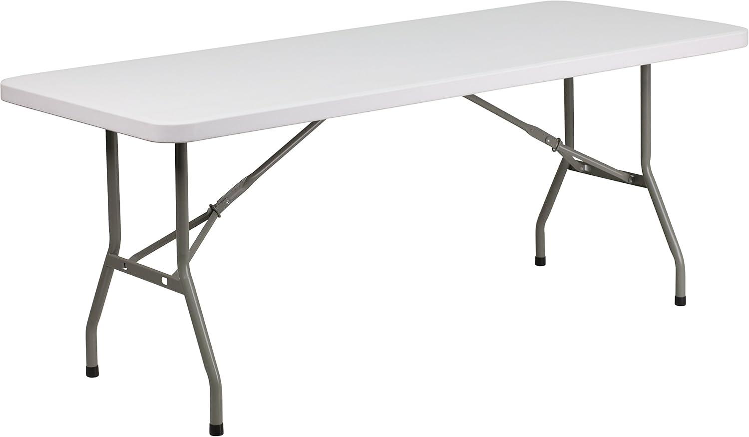 72'' White Plastic Folding Table with Gray Metal Frame