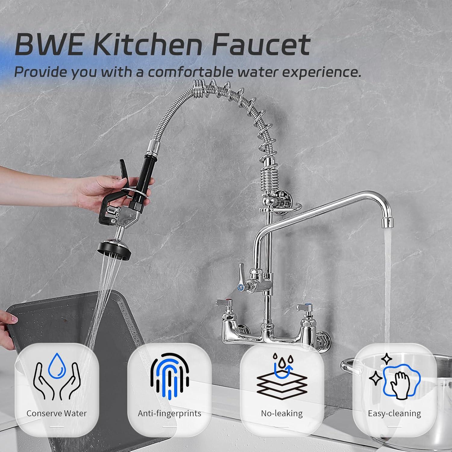 BWE Double Handle Wall Mount Standard Kitchen Faucet