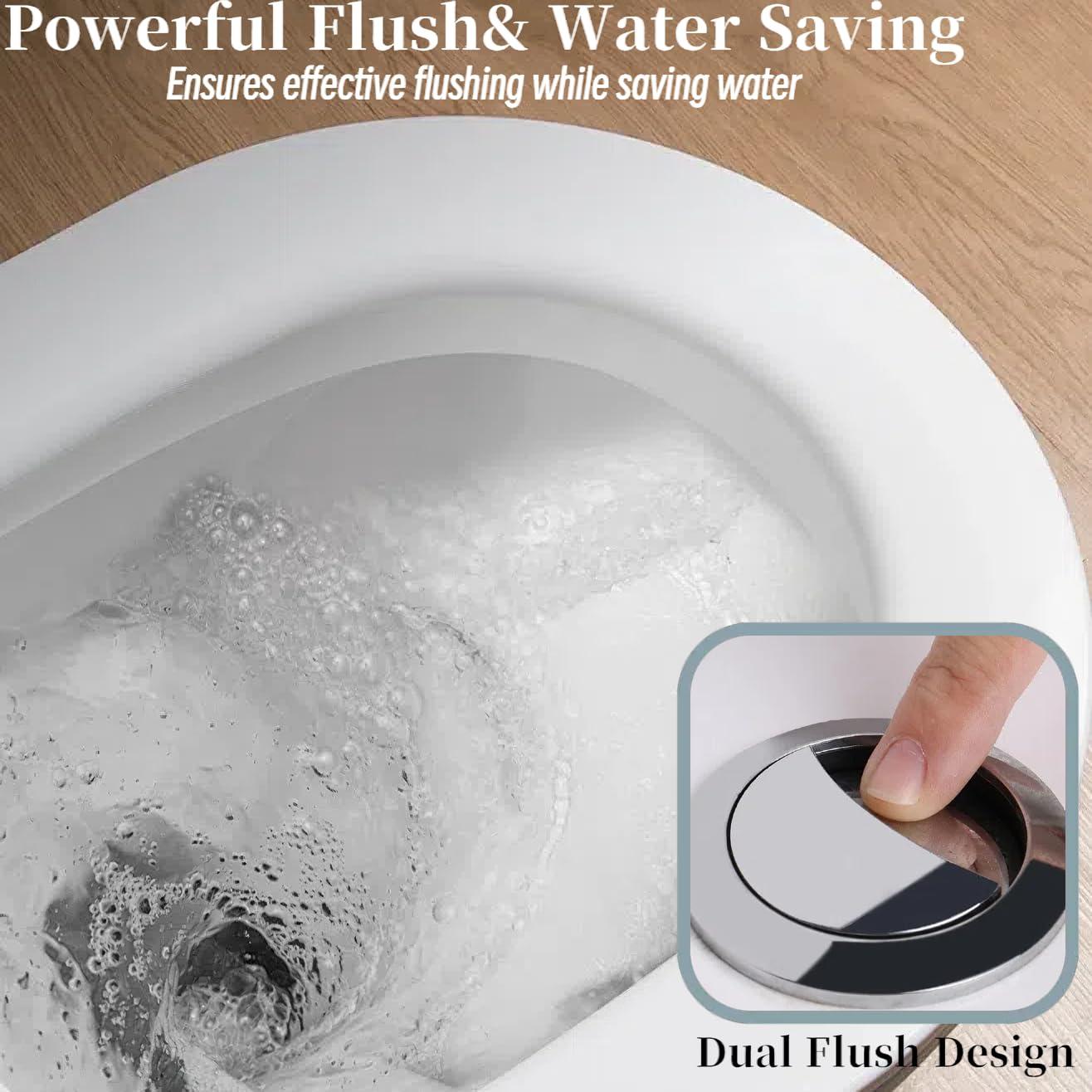 Momei One Piece Toilet,Floor-Discharge Dual Flush,Glossy White - 24.8x13x27.56