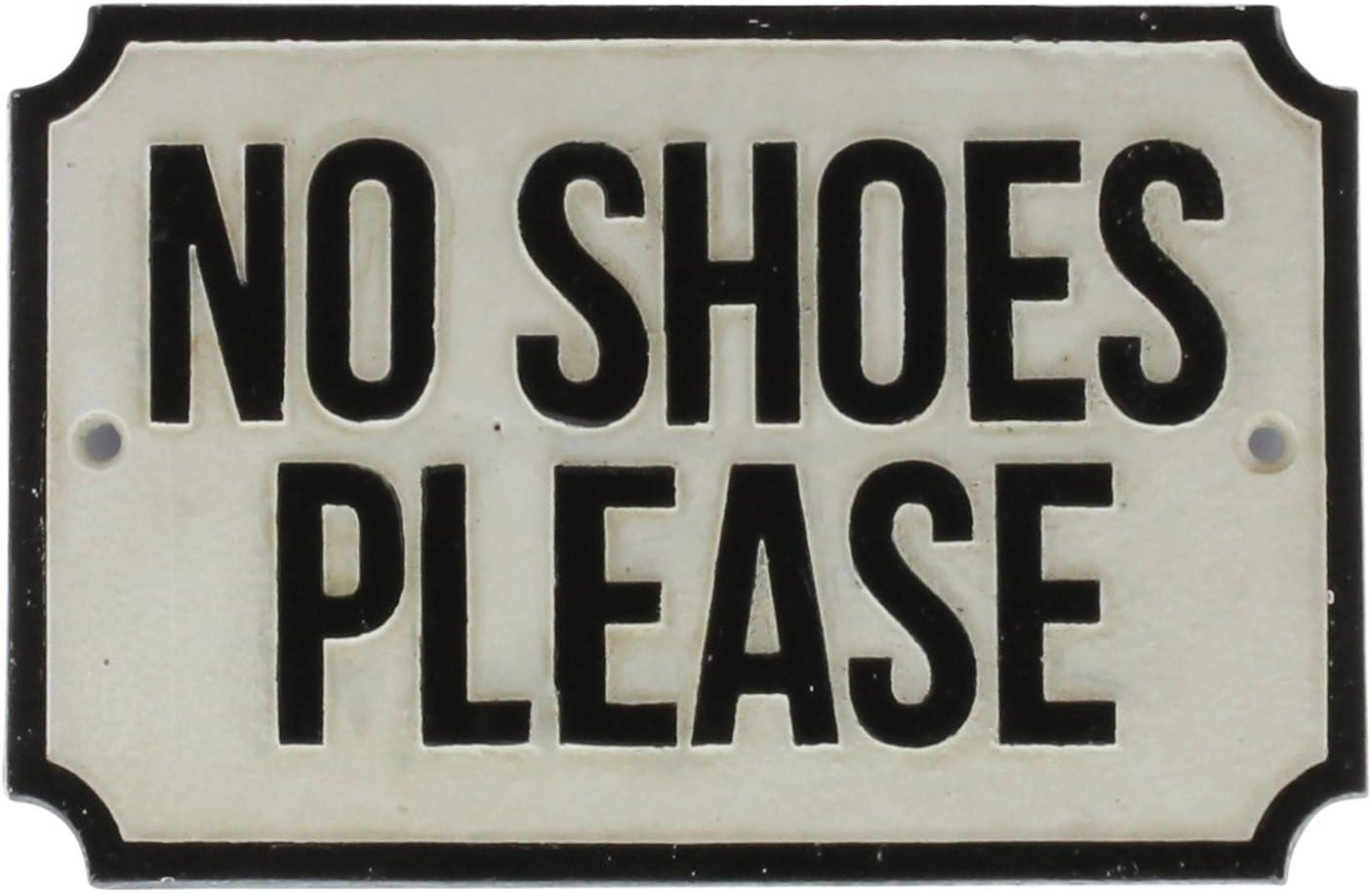 No Shoes Please Black and White Cast Iron Sign