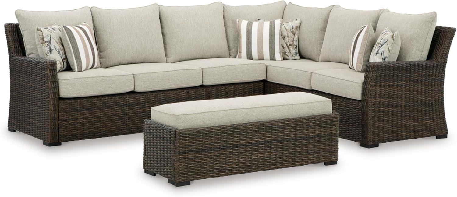 Brook Ranch Beige and Dark Brown Outdoor Sectional with Cushions