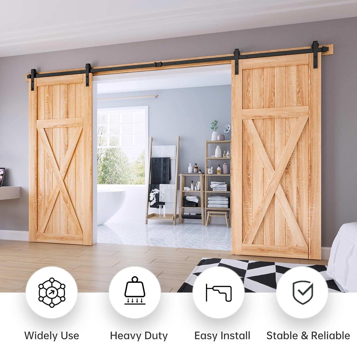 EaseLife 12 FT Double Door Sliding Barn Door Hardware Track Kit,Basic J Pulley,Heavy Duty,Slide Smoothly Quietly,Easy Install (12FT Track Kit for Double 36" Wide Door)