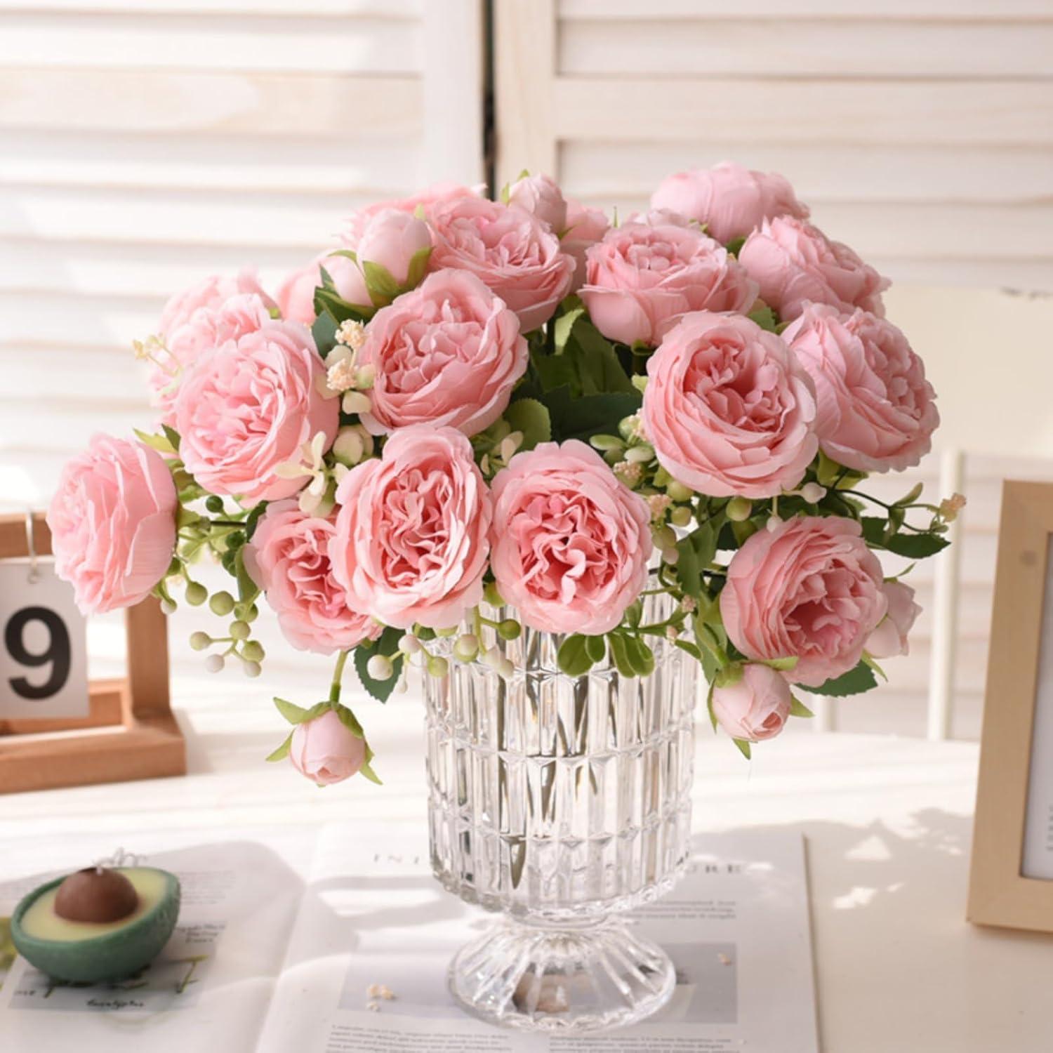 ASTRYAS 3pcs Pink Artificial Flowers Fake Silk Peony for Decoration Faux Peonies for Spring Home Bridal Wedding Party Decor Baby Shower - Light Pink