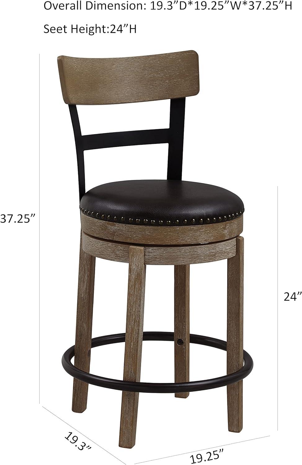 Light Brown Swivel Wood and Metal Barstool with Leather Seat