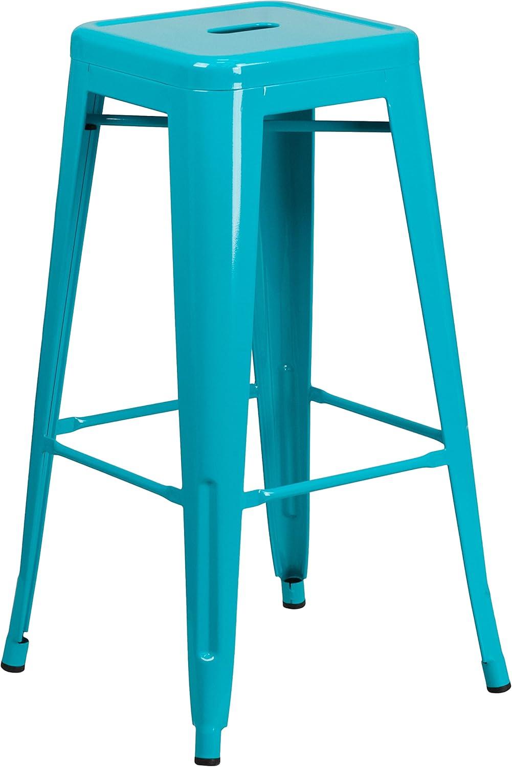 Emma and Oliver Commercial Grade 30"H Backless Teal-Blue Indoor-Outdoor Barstool