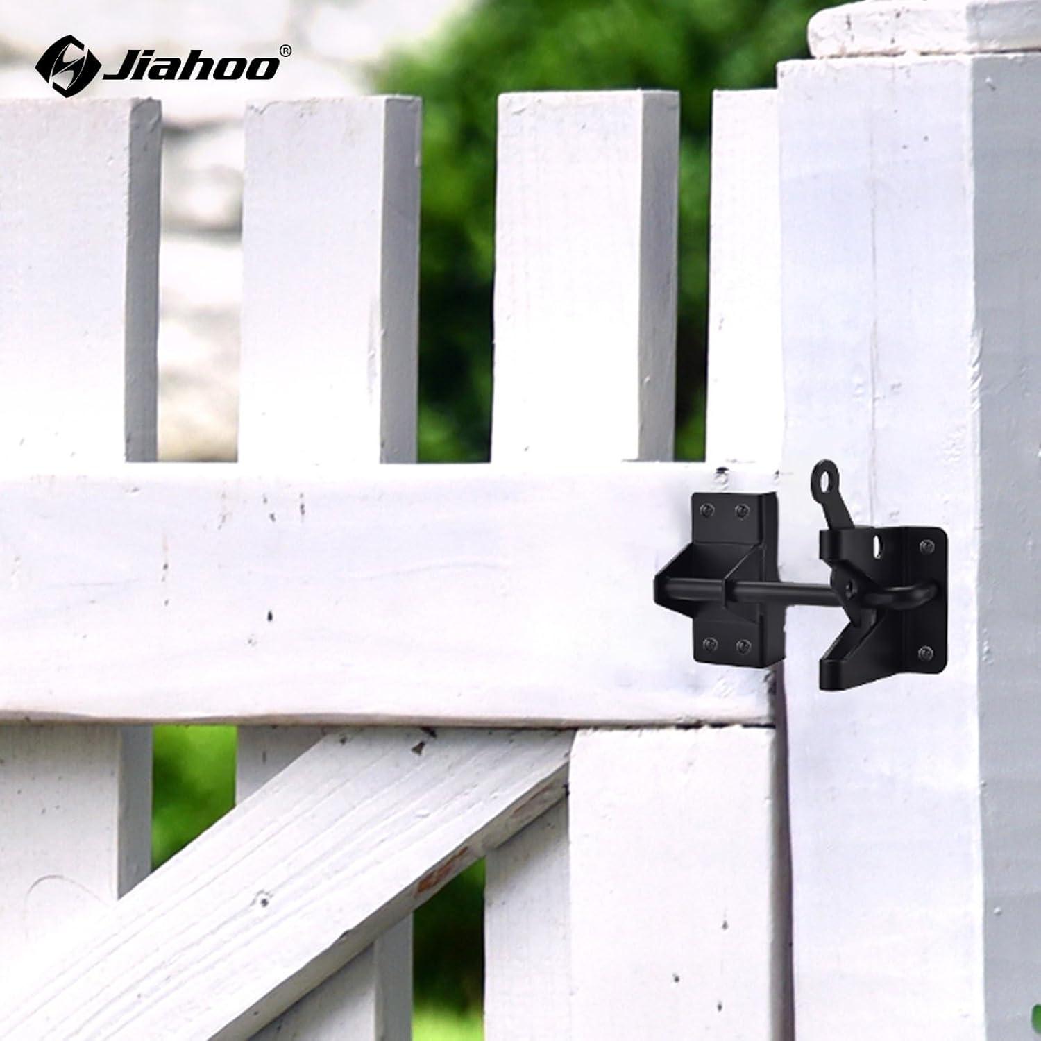 Heavy Duty Automatic Gate Latch for Wooden Fences,Self Locking Metal Gates for Vinyl Fence Outswinging Pool Gate Door Latches, Black