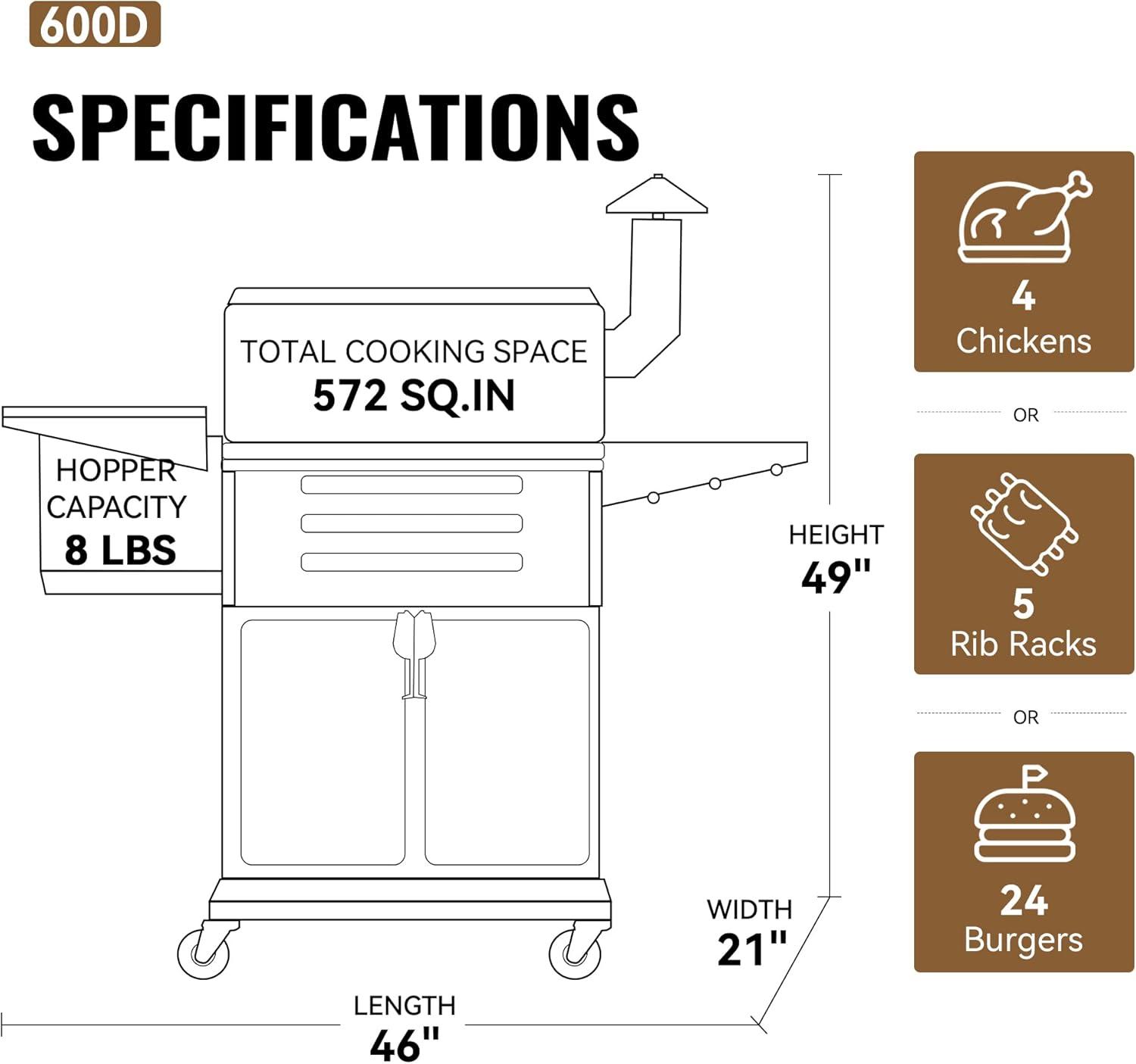 Bronze 49" Wood Pellet Grill with Rotisserie and Storage Cabinet