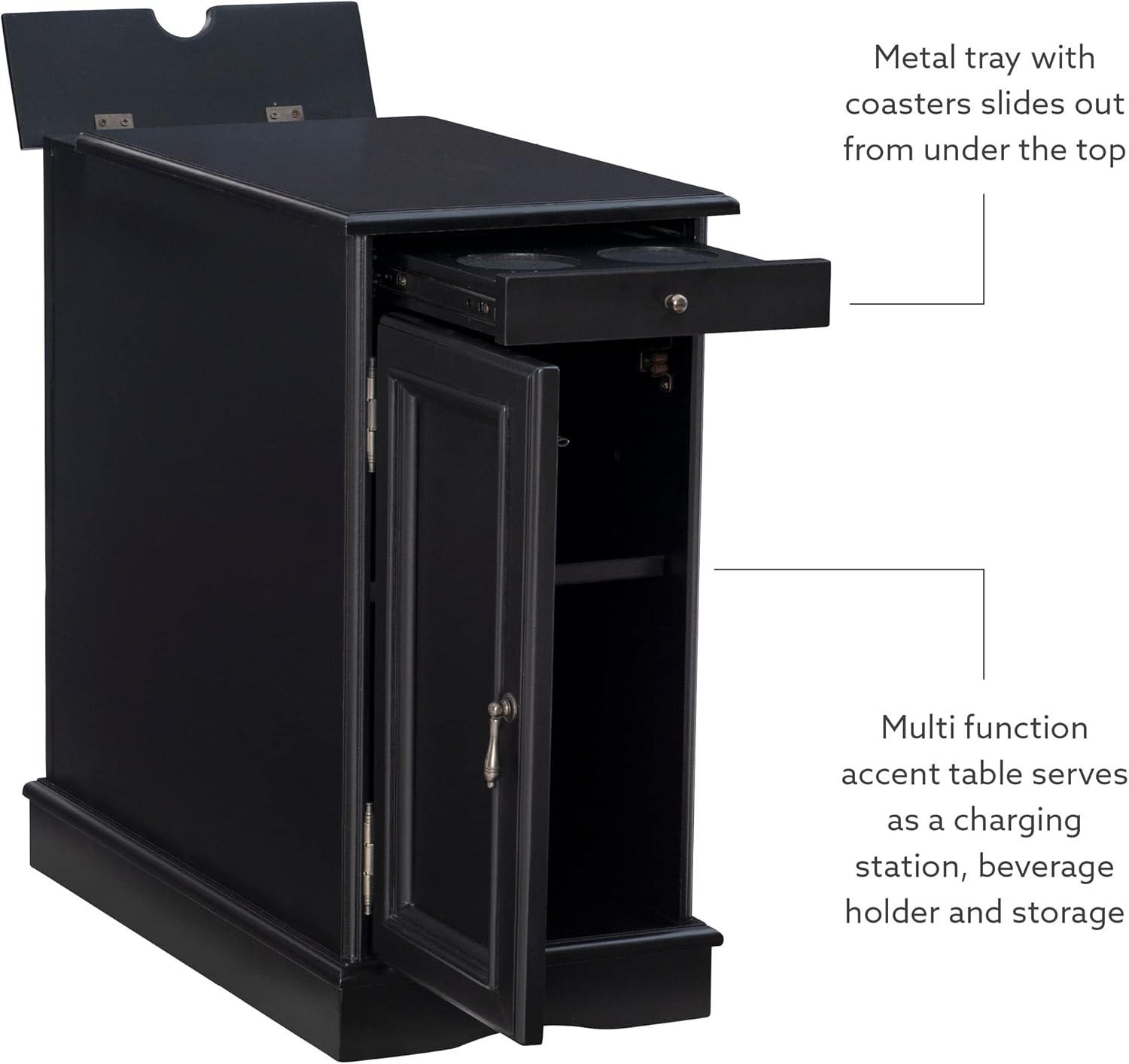 Powell Butler Accent Table with USB and Electrical Charging Station, Black