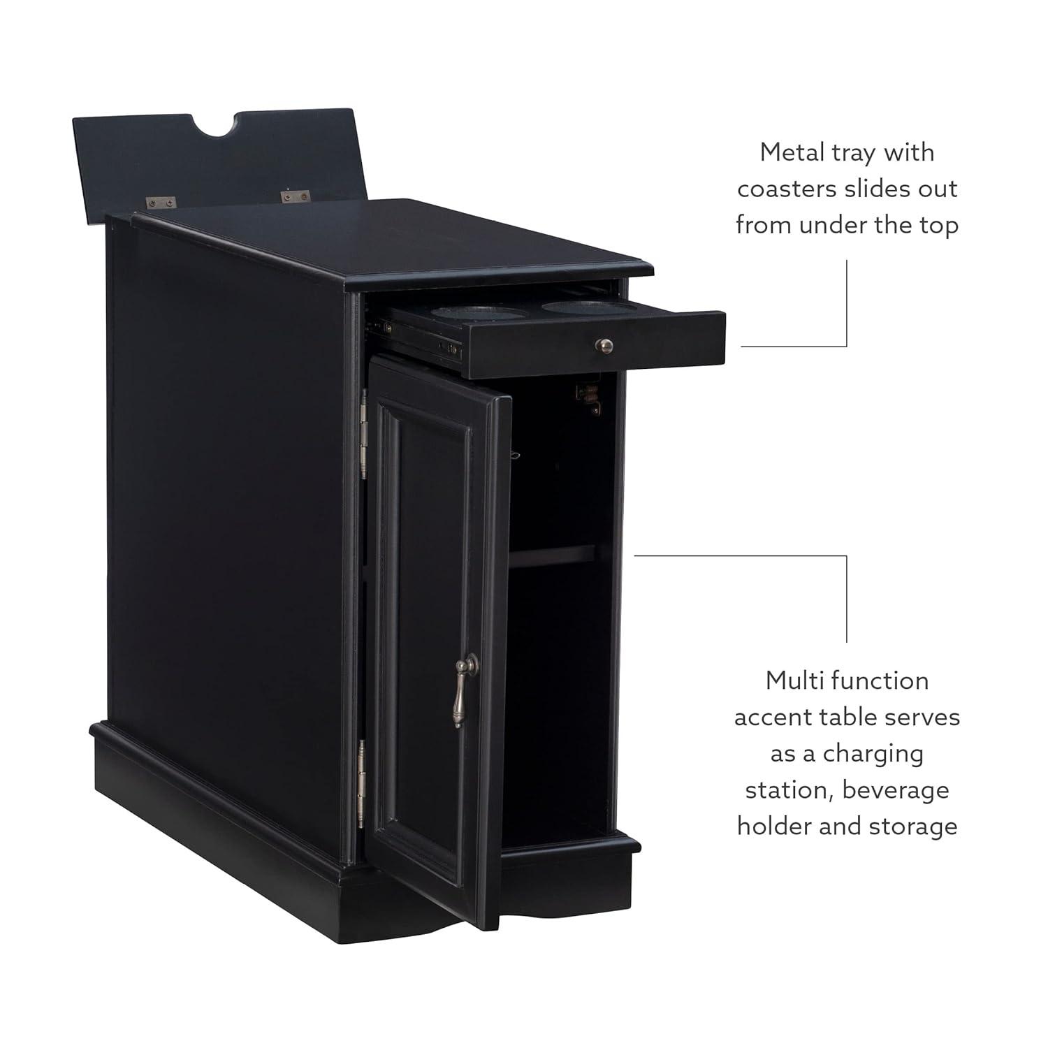 Powell Butler Accent Table with USB and Electrical Charging Station, Black