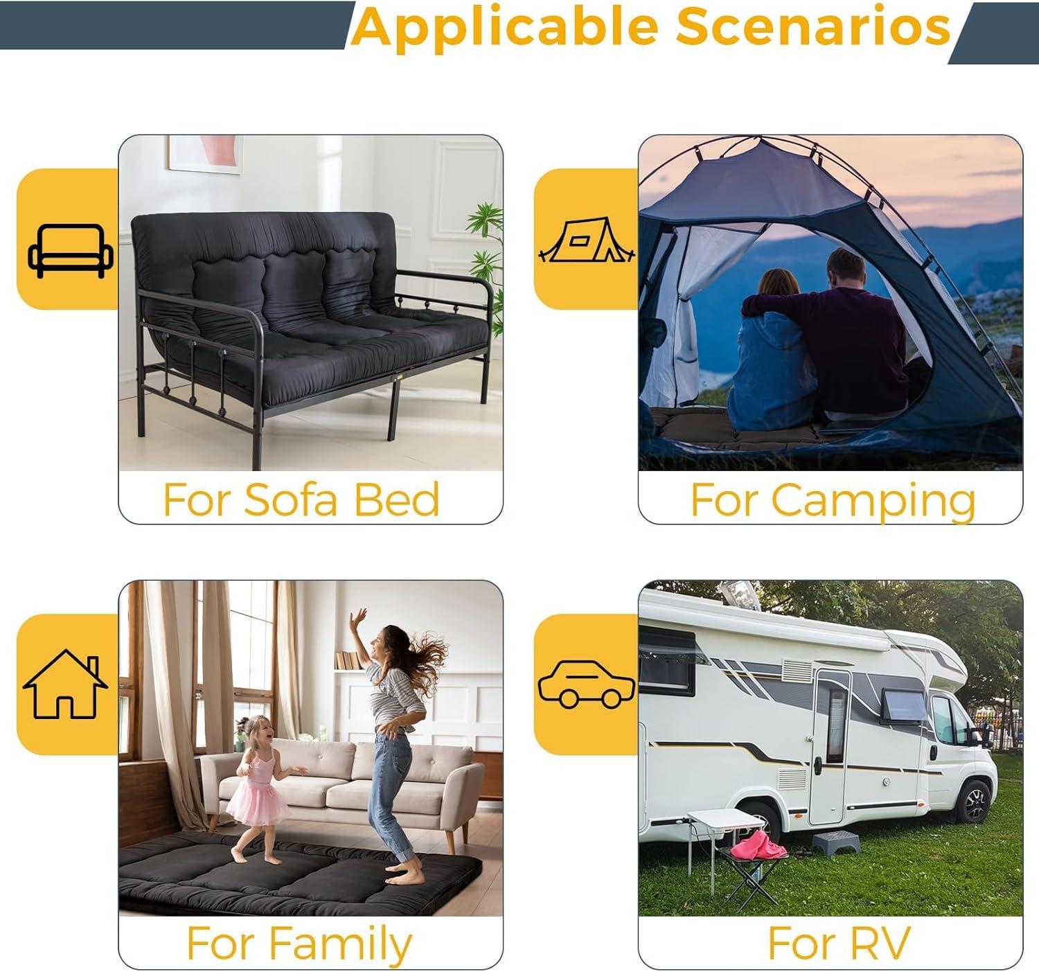 MAXYOYO 6" Thick Japanese Floor Mattress Futon Mattress, Foldable Tatami Pad for Adults, Roll Up Floor Bed for Guest Room Bedroom RV, Black, Twin