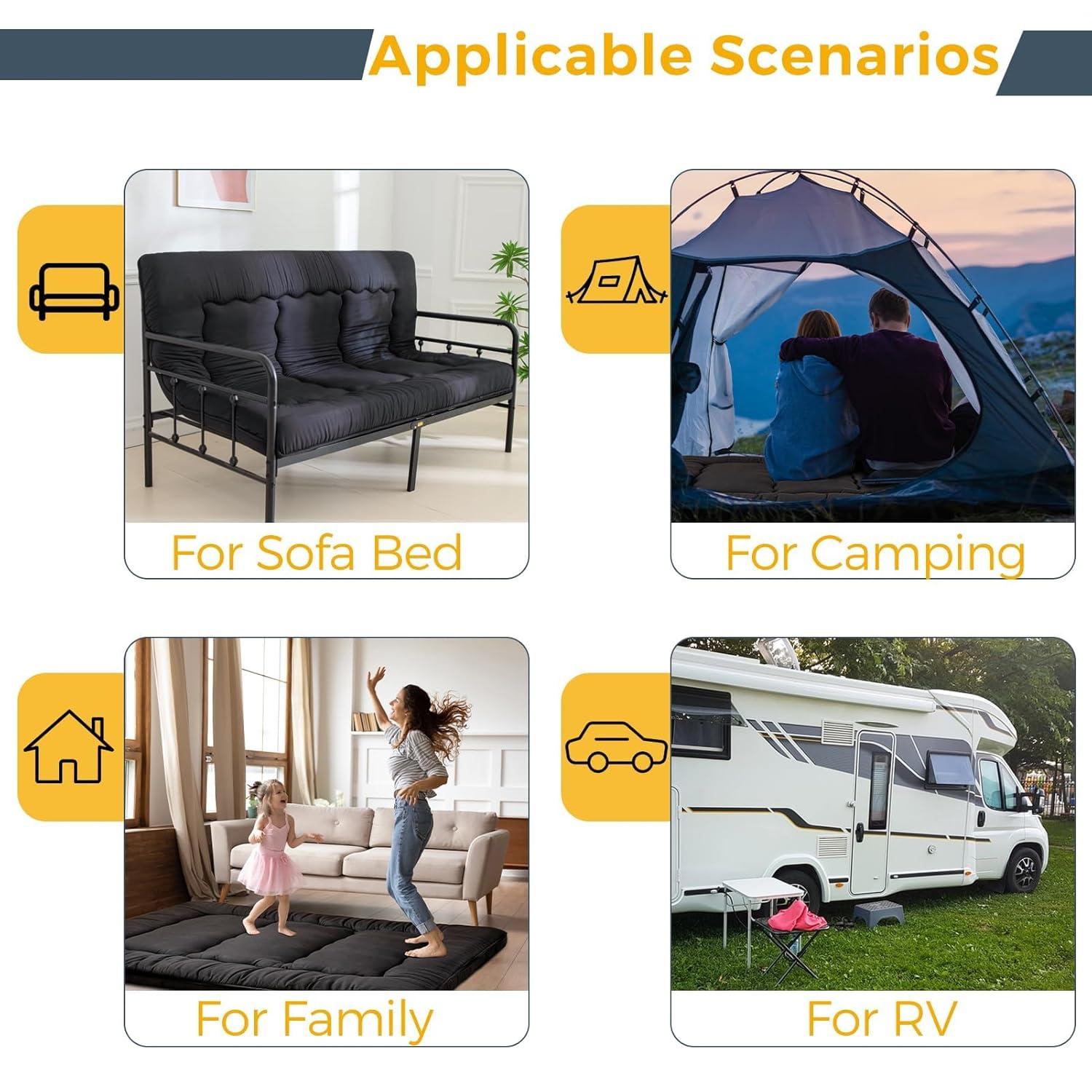 MAXYOYO 6" Thick Japanese Floor Mattress Futon Mattress, Foldable Tatami Pad for Adults, Roll Up Floor Bed for Guest Room Bedroom RV, Black, Twin