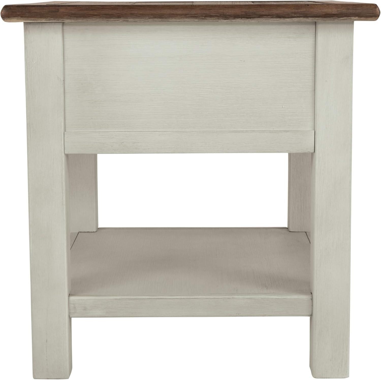 Signature Design by Ashley Bolanburg Chair Side End Table Brown/White: Vintage Style, USB Ports, Storage Cabinet