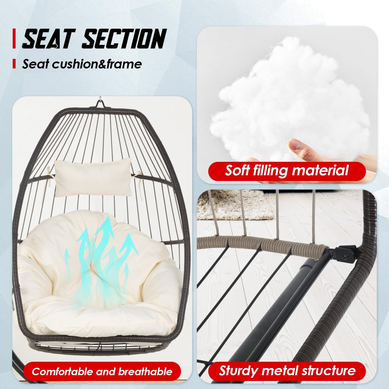 FDW Egg Hanging Chair with Stand Hammock Chair Hanging Patio Swing Chair UV Resistant Cushion for Indoor Bedroom Outdoor Garden Backyard Balcony(Tan)