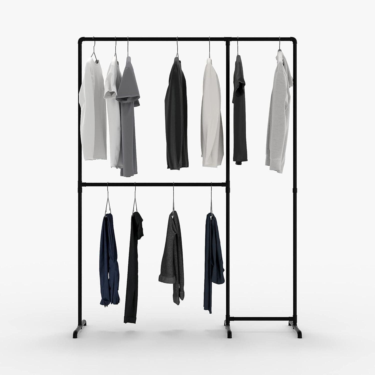 Black Industrial Double Rail Clothes Rack with Steel Tubes