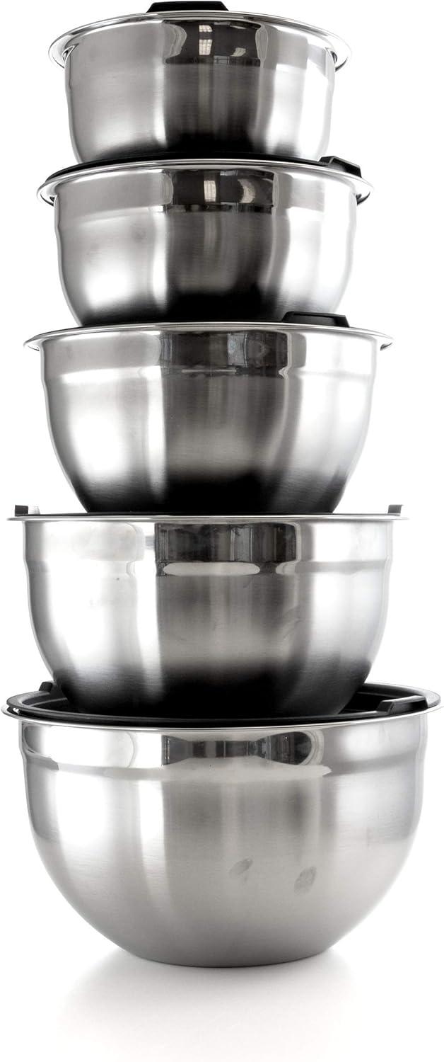 MegaChef 5 Piece Stainless Steel Mixing Bowl Set with Lids