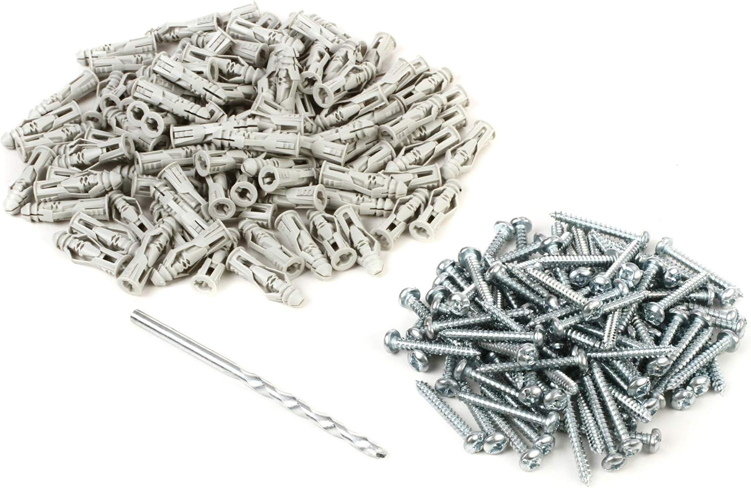 Gray Ribbed Plastic Wall Anchors with Screws - 100 Pack