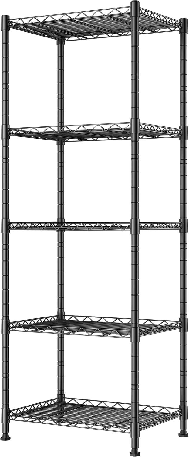 Black Powder-Coated 5-Tier Adjustable Metal Wire Shelving Unit