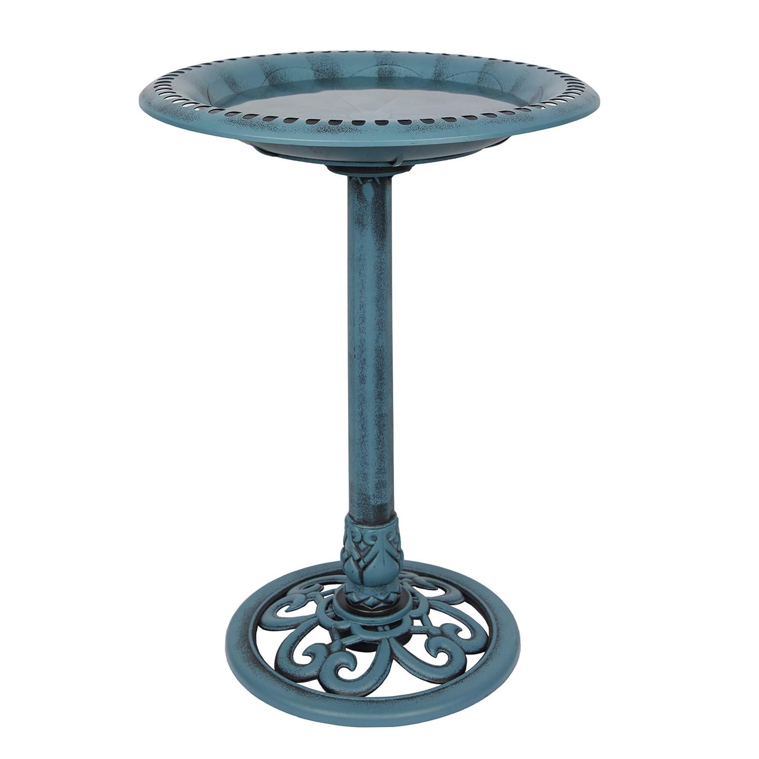 Alpine Pedestal Birdbath with Scrollwork Base and Stakes