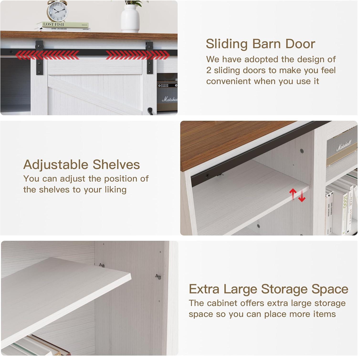 Kullavik Farmhouse TV Stand for Televisions up to 75 Inchs,Entertainment Center with Sliding Barn Doors and Storage Cabinets,Modern Media TV Console Table for Living Room,Bright White