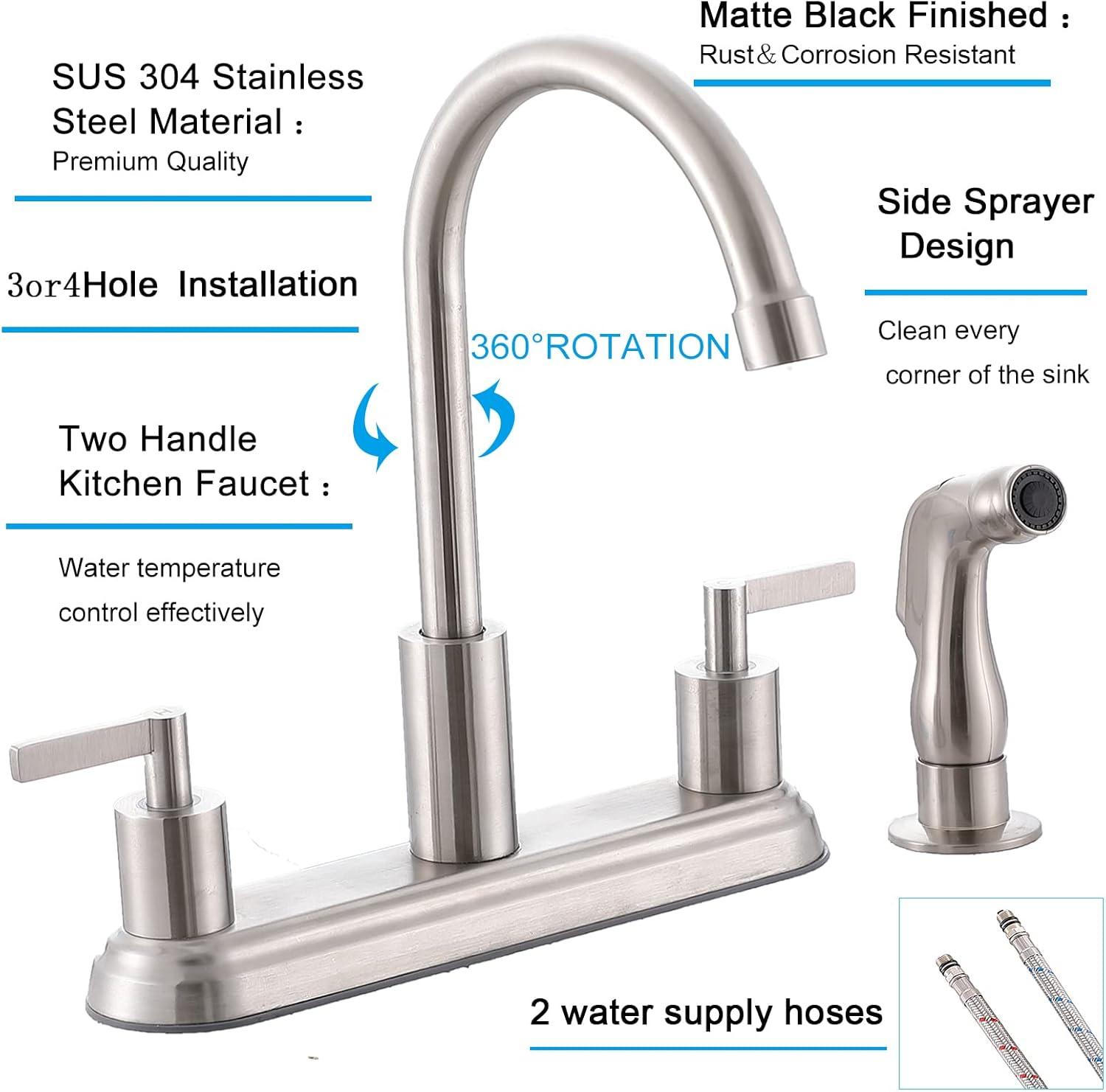 Brushed Nickel 2-Handle Kitchen Faucet with Side Sprayer