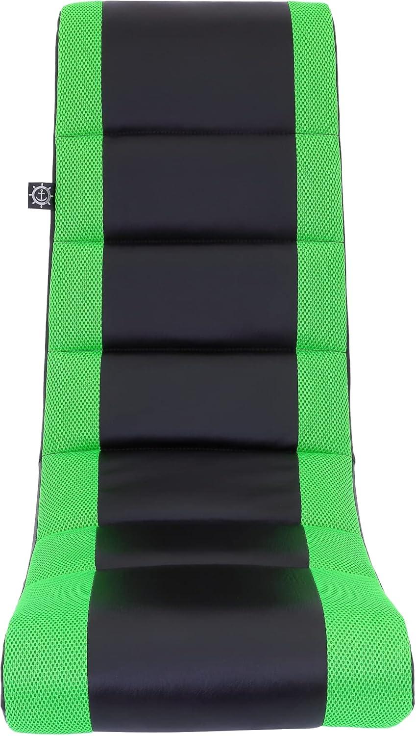 The Crew Furniture Classic Video Rocker Floor Gaming Chair, Kids and Teens, PU Faux Leather & Polyester Mesh, Black/Green