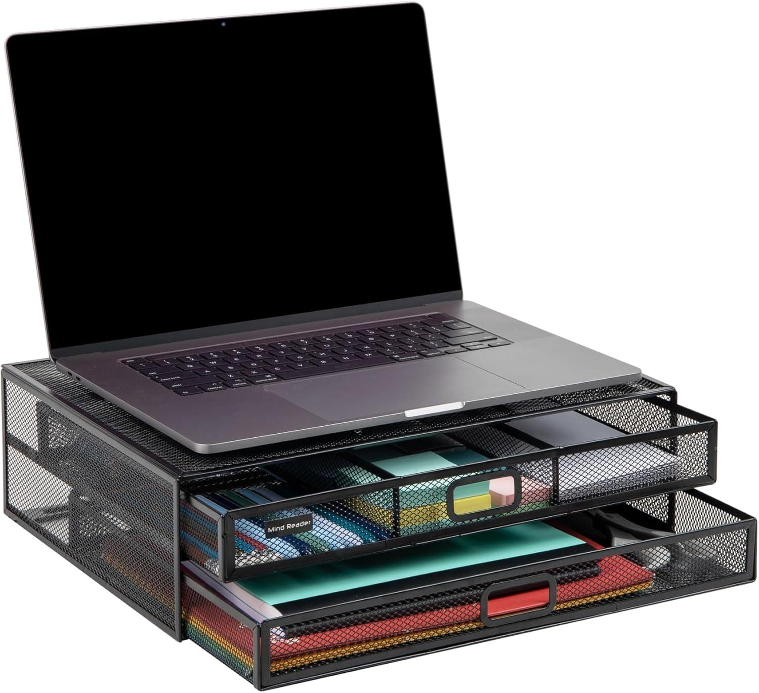 Monitor Stand, Ventilated Laptop Riser, Storage Drawer, Metal Mesh, 15.75"L x 11.75"W x 4.5"H