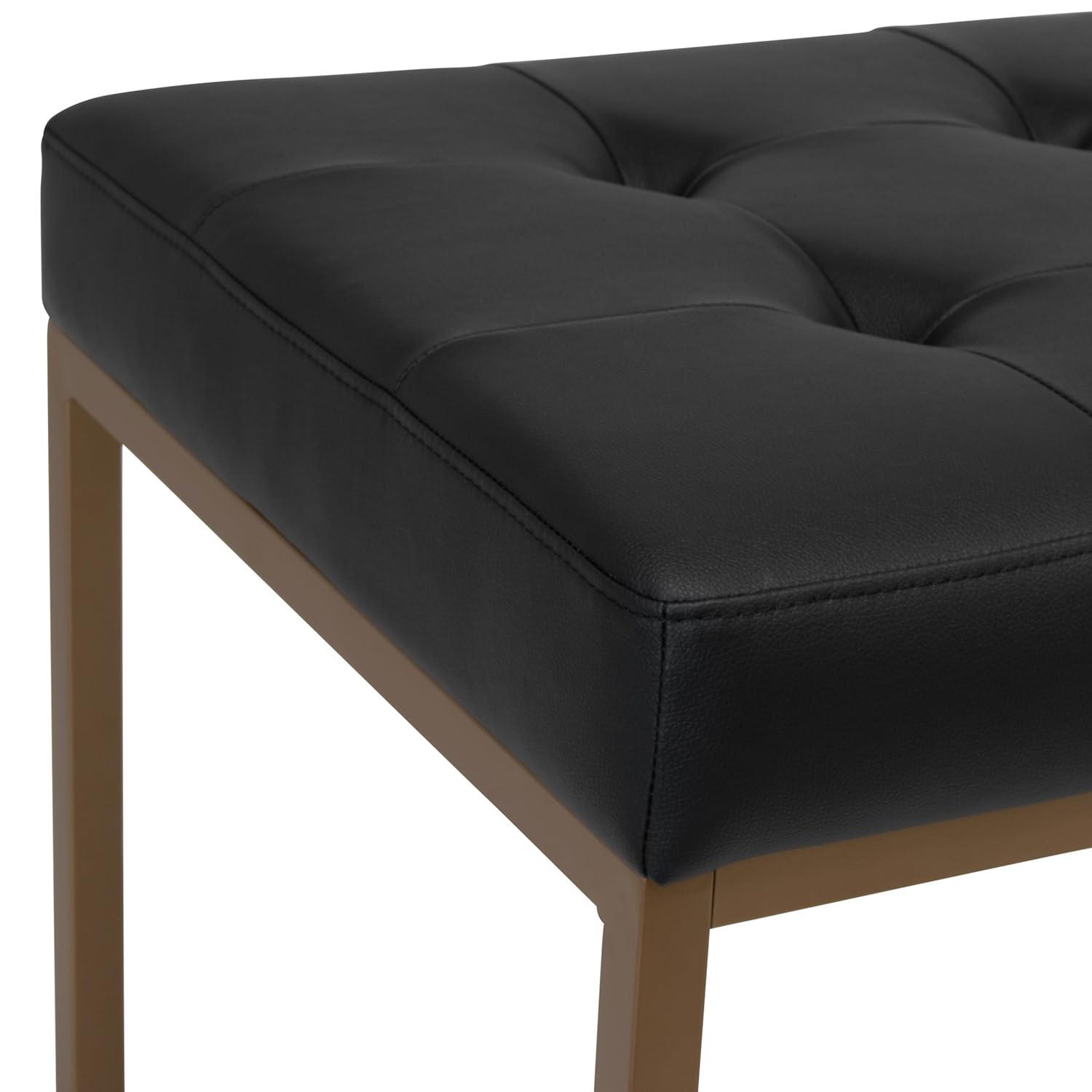 60" Wide Camber Modern Metal and Bonded Leather Bench Black/Bronze - Studio Designs Home: Elegant Tufted Seating