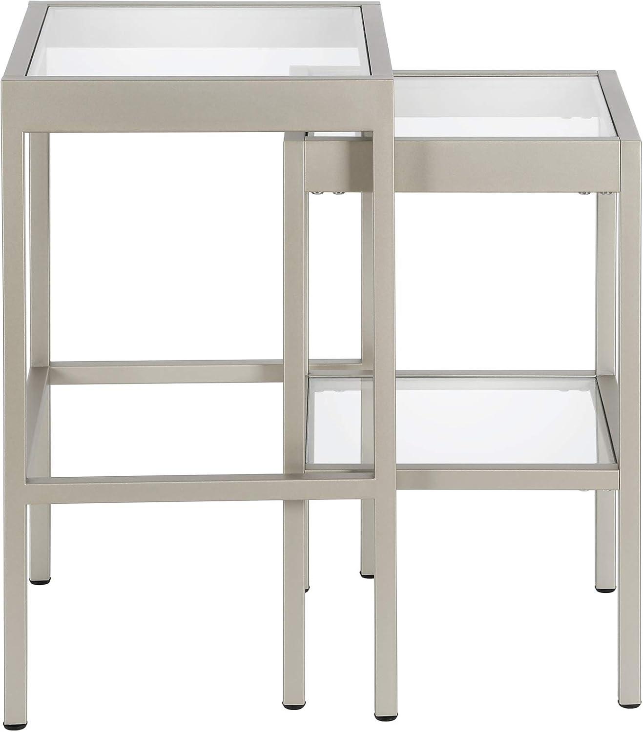 Evelyn&Zoe Alexis Rectangular & Square Nested Side Table, Nickel