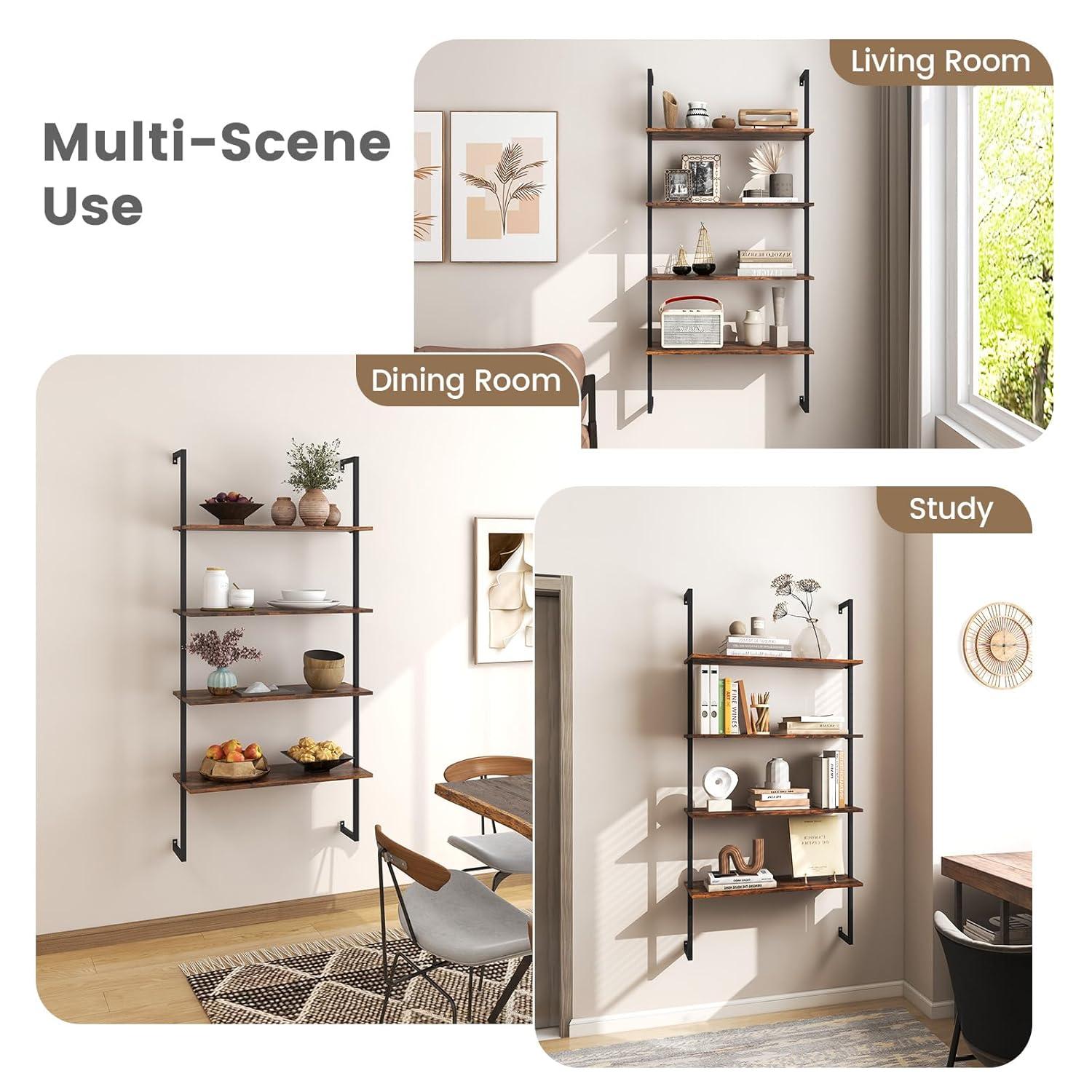 Costway 4-Tier Ladder Storage Shelves, Rustic Brown