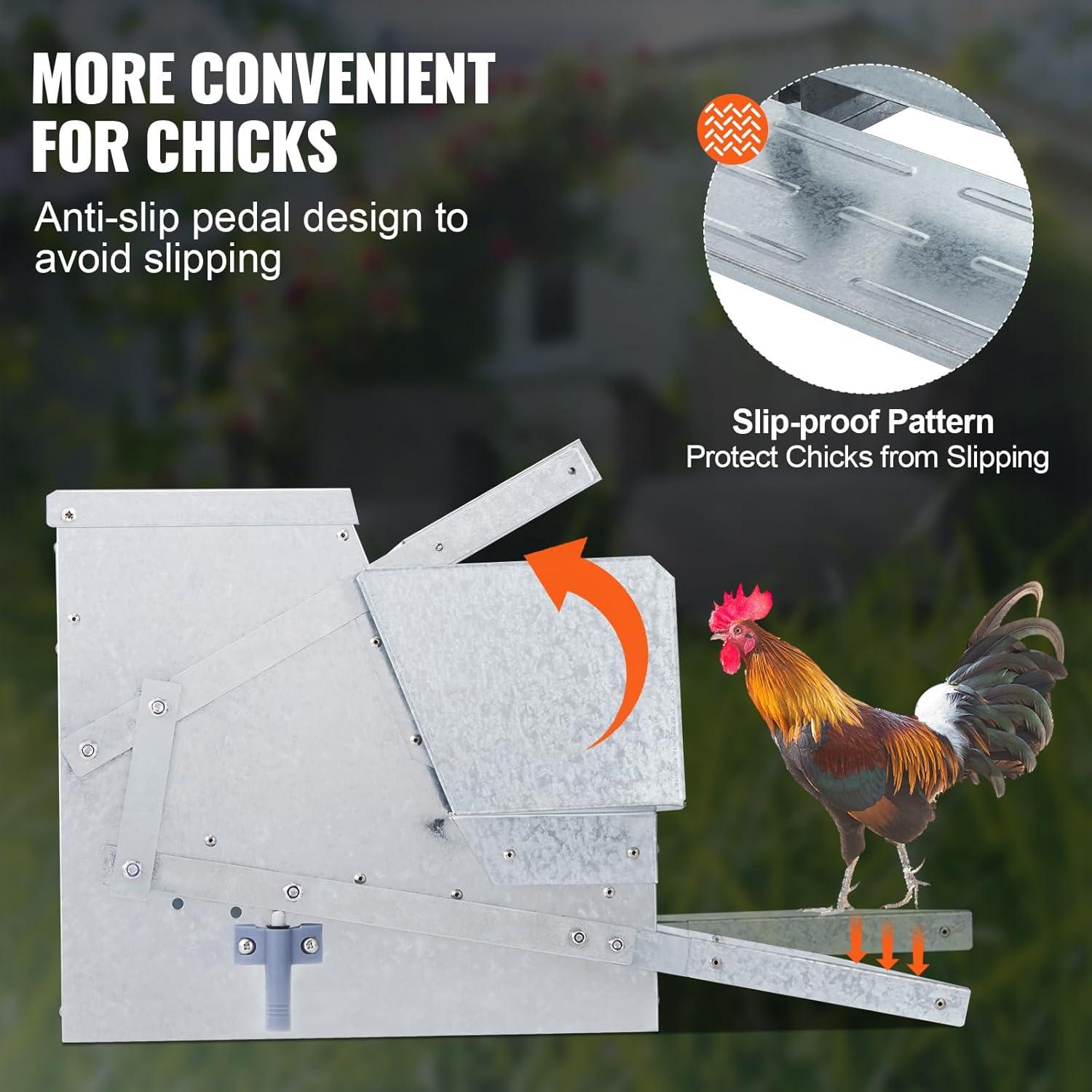 VEVOR Poultry Feeder, 25lbs Capacity, Feed Chicken Feeder with Lid & Lock, Outdoor Coop Food Dispenser, No Waste, Weatherproof Galvanized Metal Feeder for Ducks, Geese