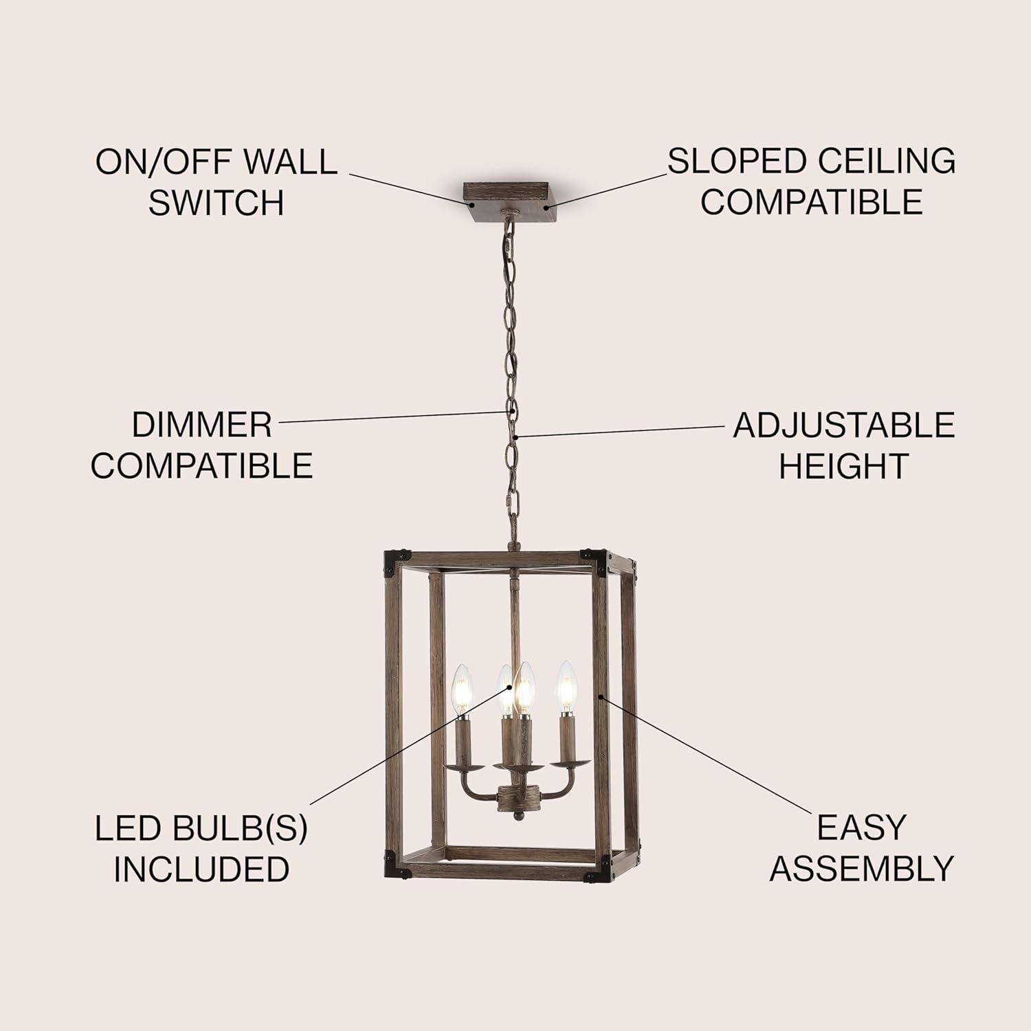 Magnolia 12.13" 4-Light Adjustable Iron Rustic Farmhouse LED Pendant, Brown