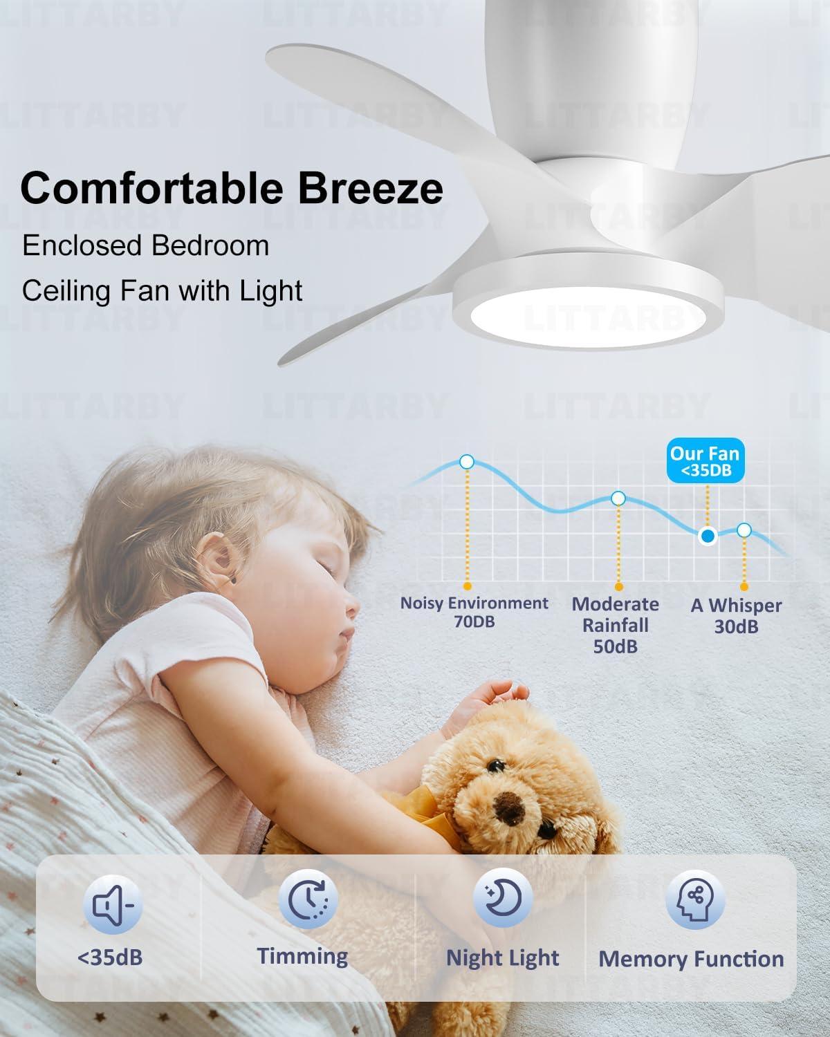 Ceiling Fans with Lights and Remote, 24 Inch Reversible Black Modern Dimmable 3CCT Flush Mount Ceiling Fans, Small Low Profile Ceiling Fan with Light for Bedroom, Kitchen, Living/Kids/Dining Room