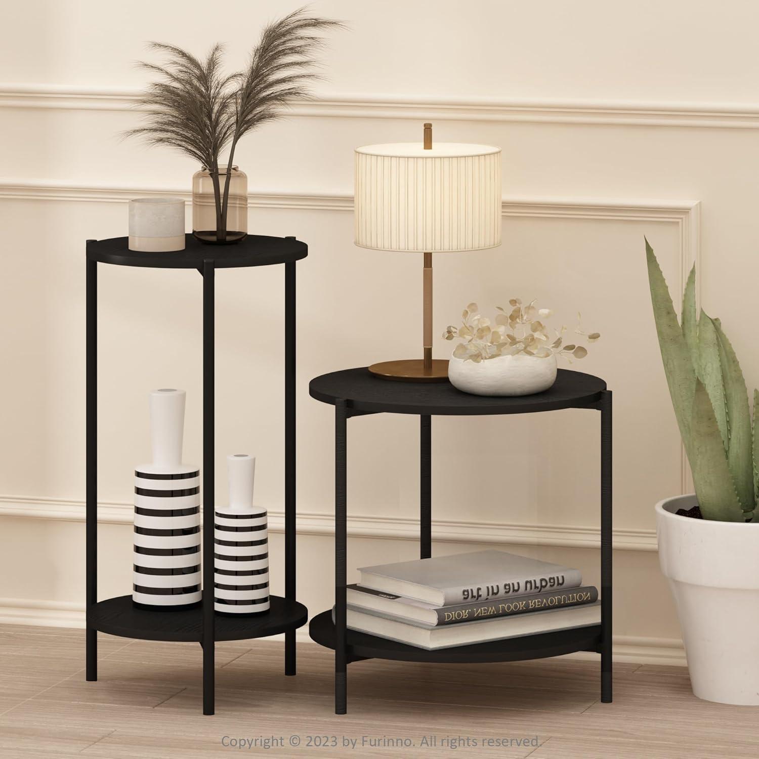 Furinno Besi 2-Tier Modern Round Side End Table with Sturdy Metal Legs, Marble White