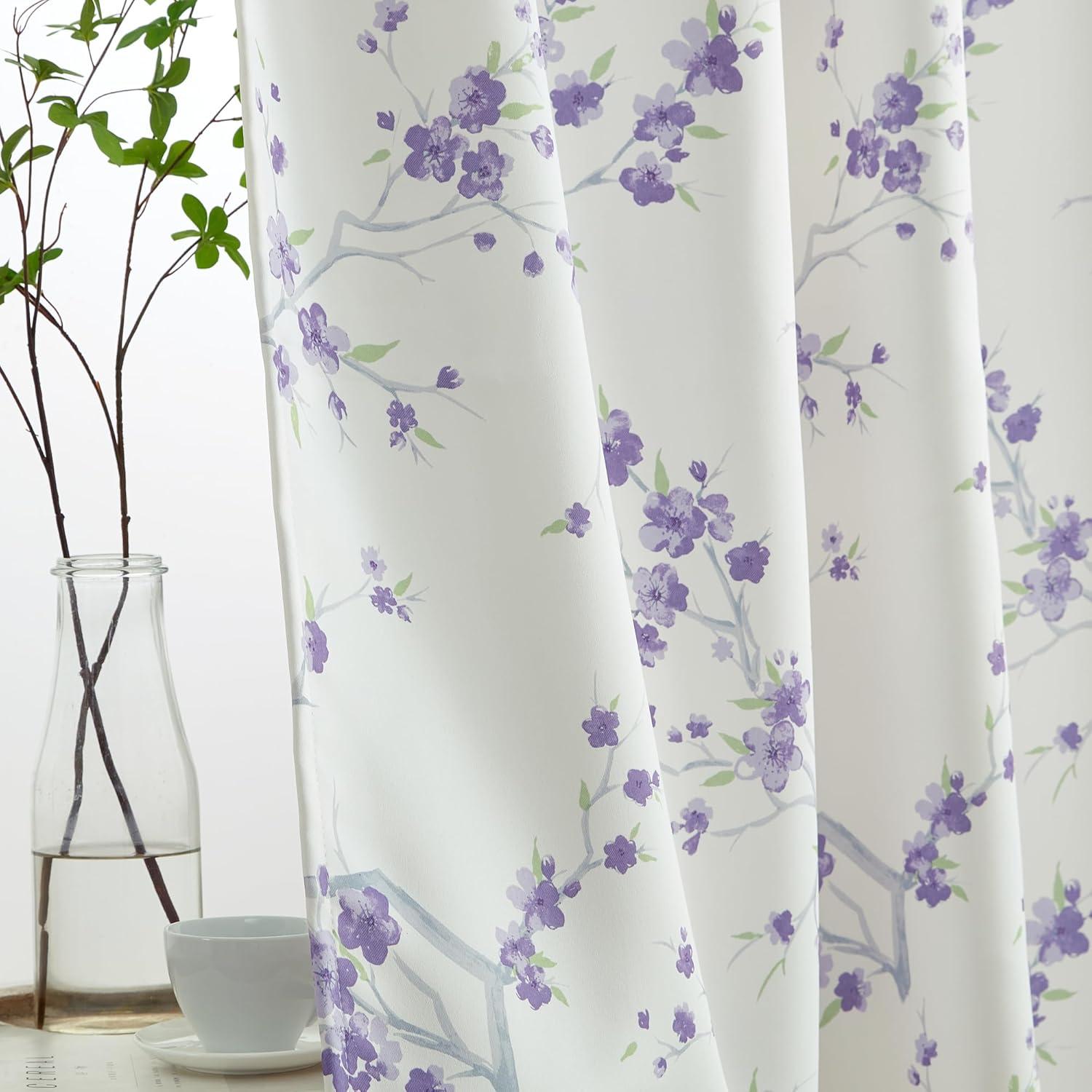 THD Jasmine Floral Faux Silk 100% Blackout Room Darkening Thermal Insulated Energy Efficient Curtain Grommet Panels - Pair