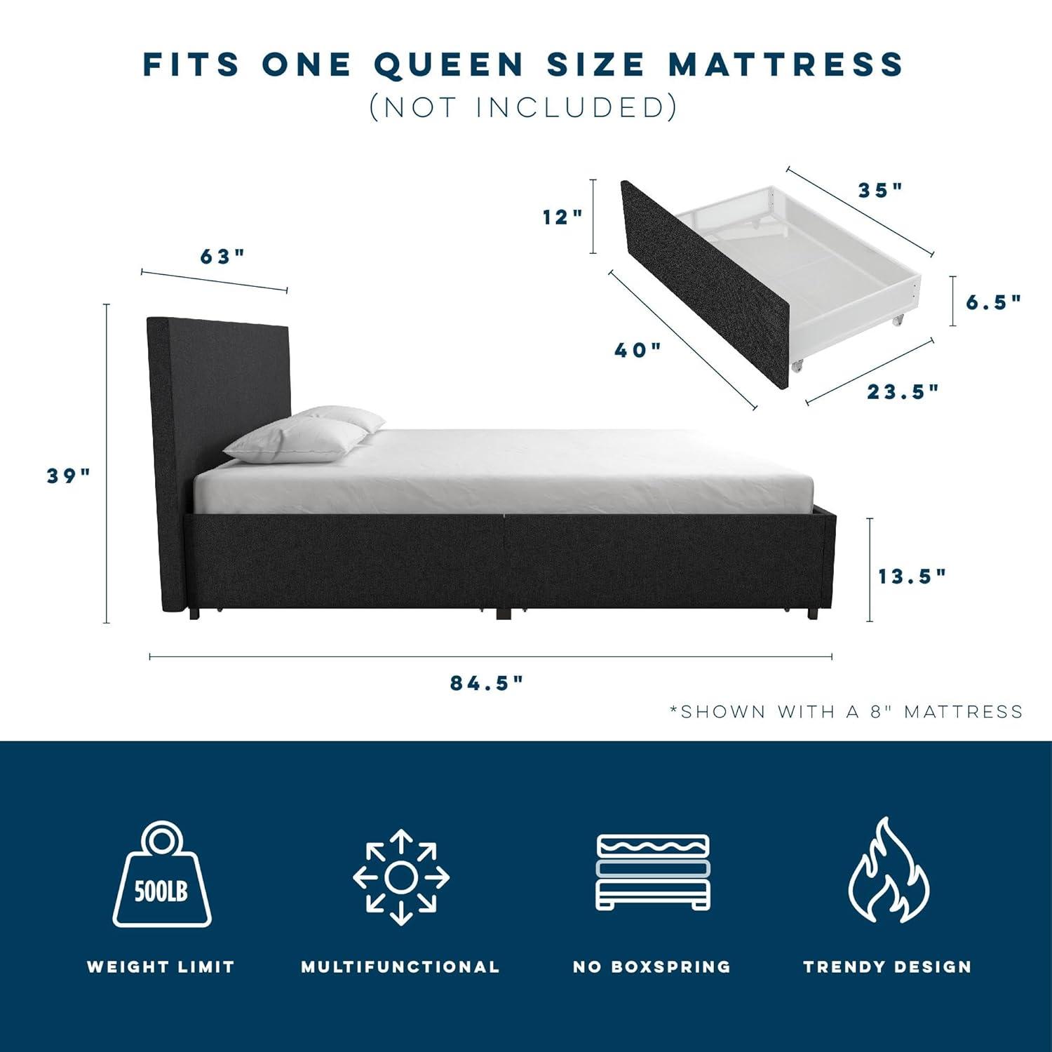 Novogratz Kelly Upholstered Unfinished Platform Storage Bed